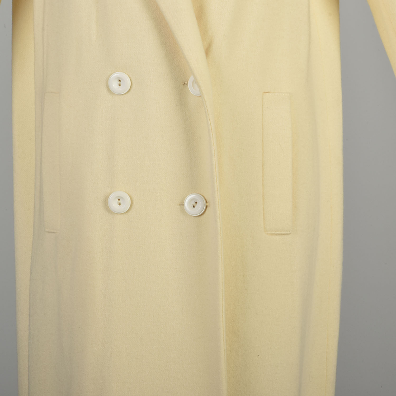Large 1980s Cream Wool Coat Ivory Off-White Double-Breasted Long