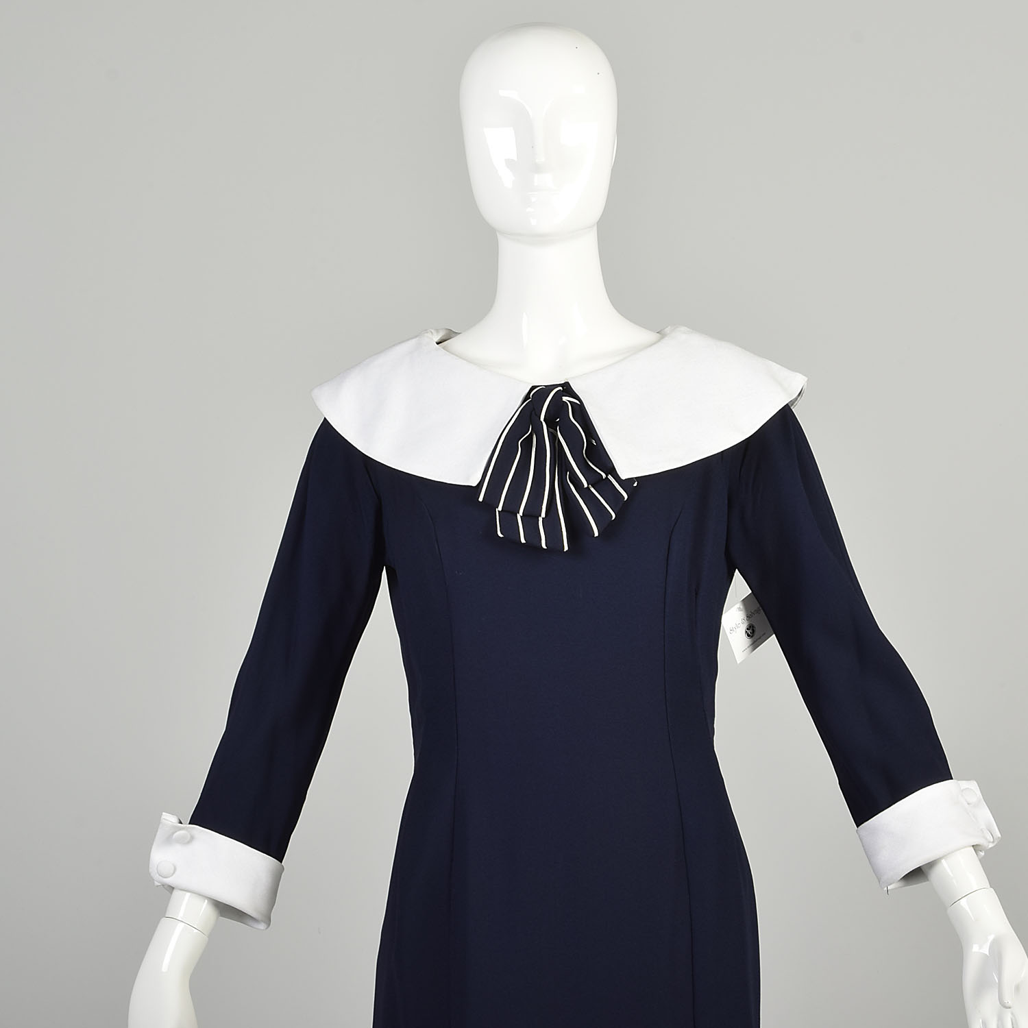 blue dress with white collar Classic Navy Detail such as summer sleeveless dress Dusty Blue Peter Pan White