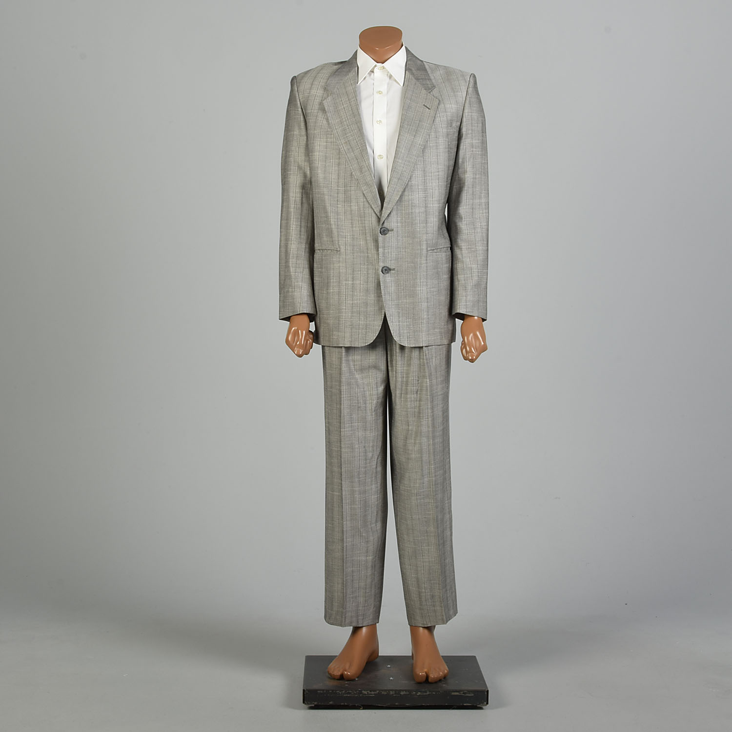 Large 1980s Mens Two Piece Suit Silver Grey Laurence Stevens Eric