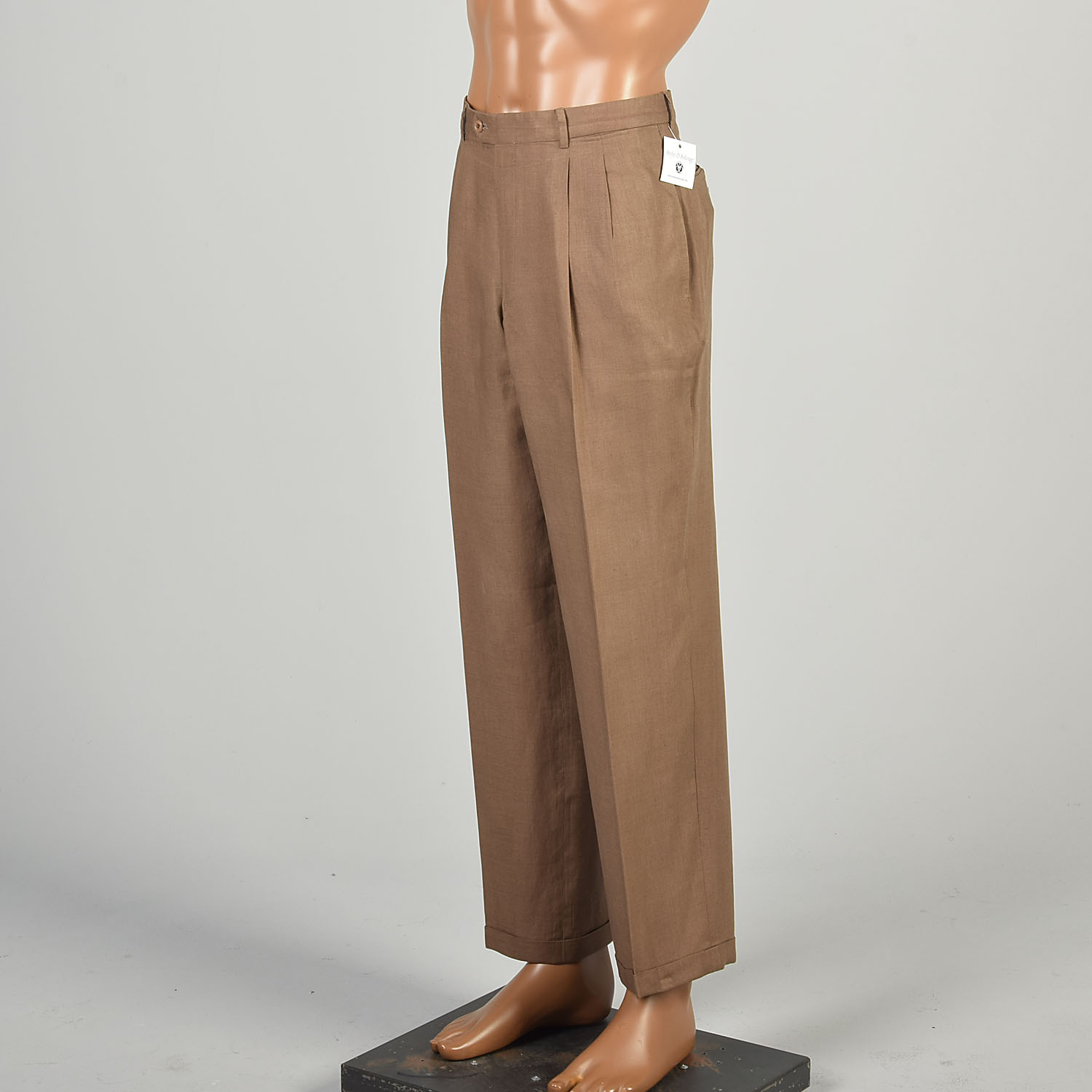 36 x 31 Gucci 1980s Pants Light Brown Linen Tapered Leg Cuffed