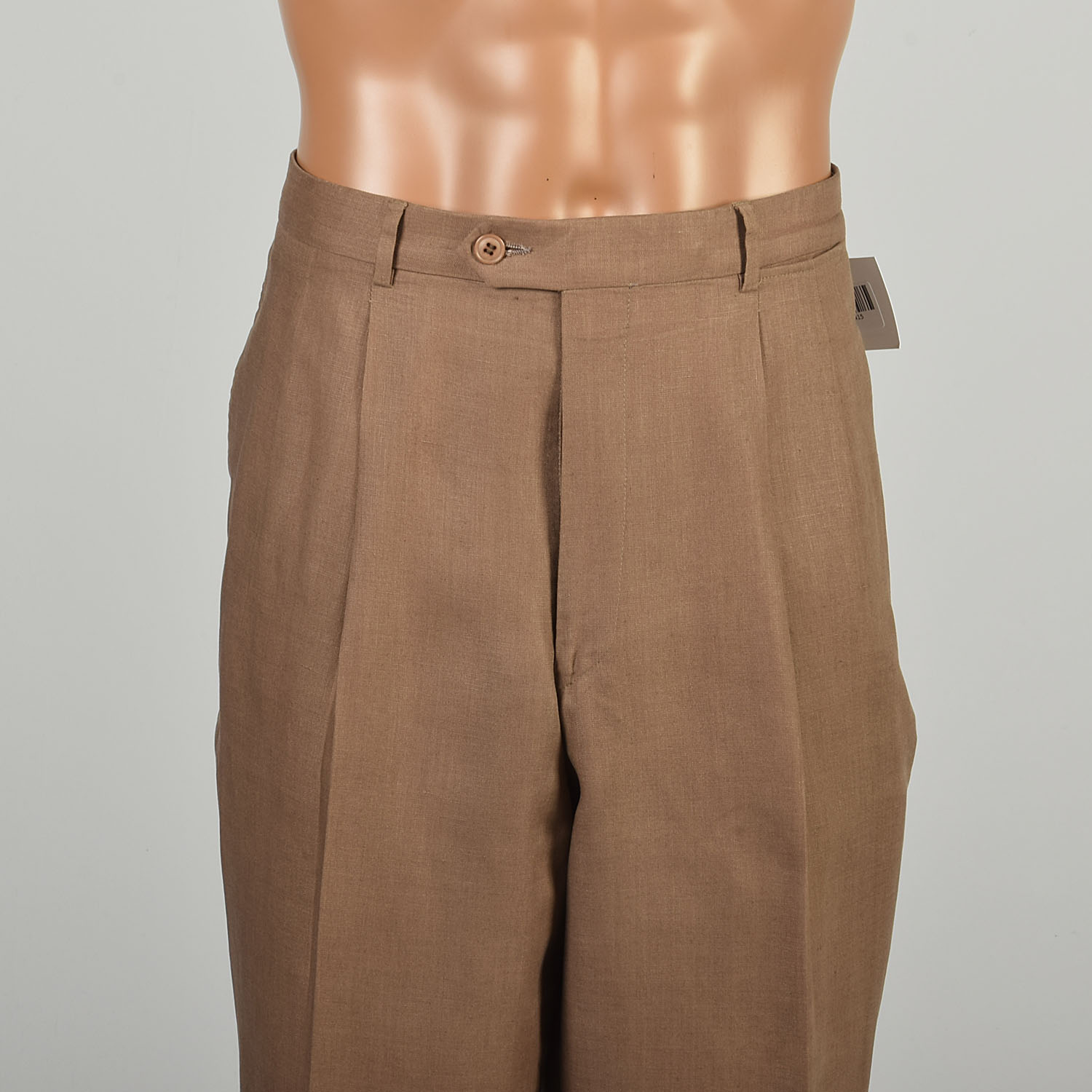 36 x 31 Gucci 1980s Pants Light Brown Linen Tapered Leg Cuffed