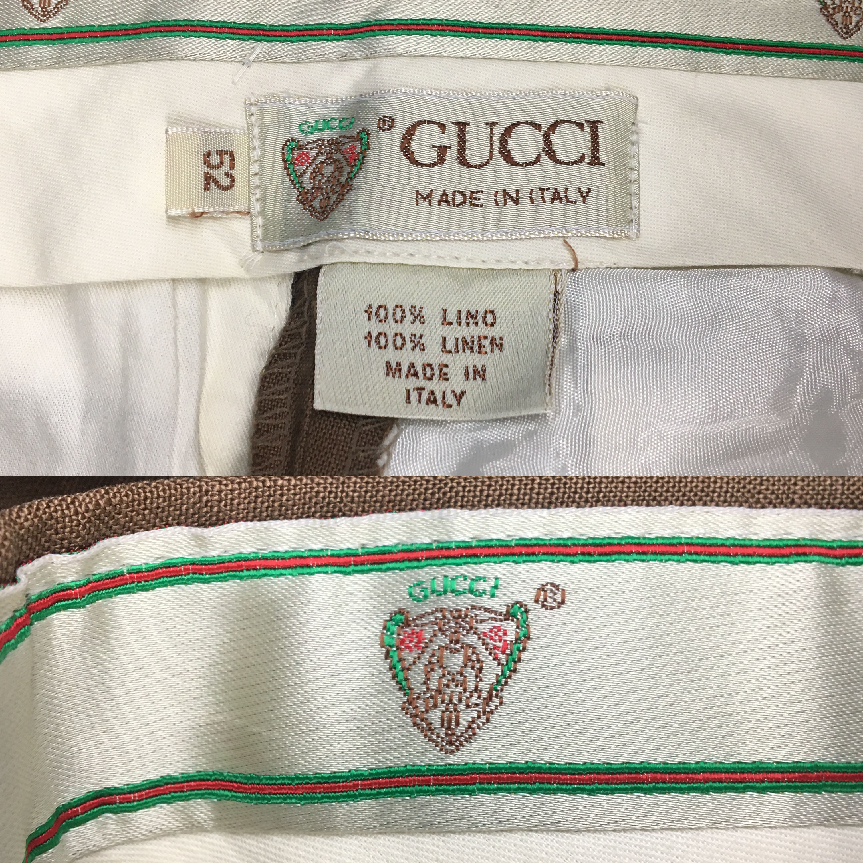 GUCCI チノパン 36 x 31 Gucci 1980s Pants Light Brown Linen Tapered Leg Cuffed