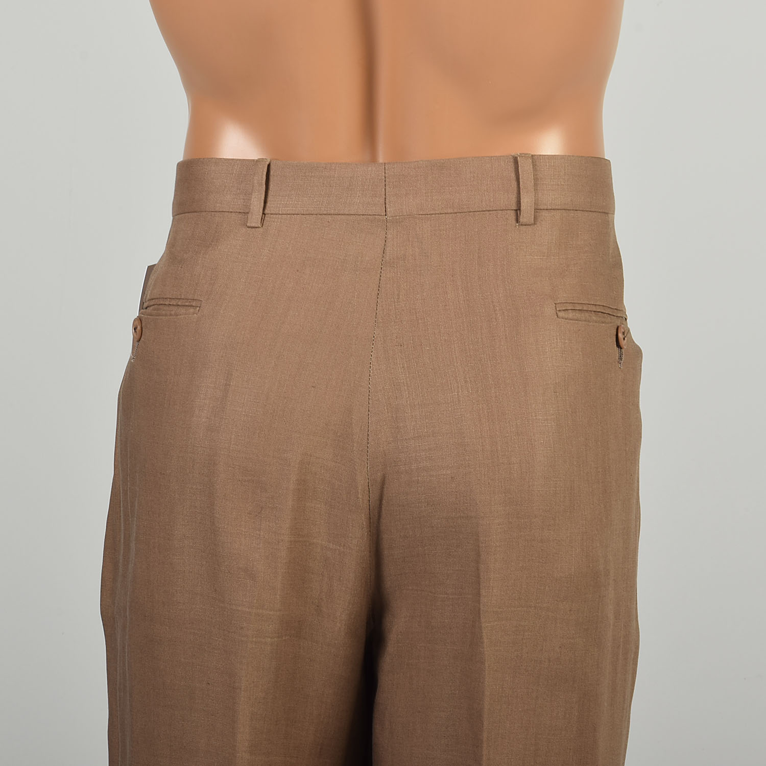 36 x 31 Gucci 1980s Pants Light Brown Linen Tapered Leg Cuffed