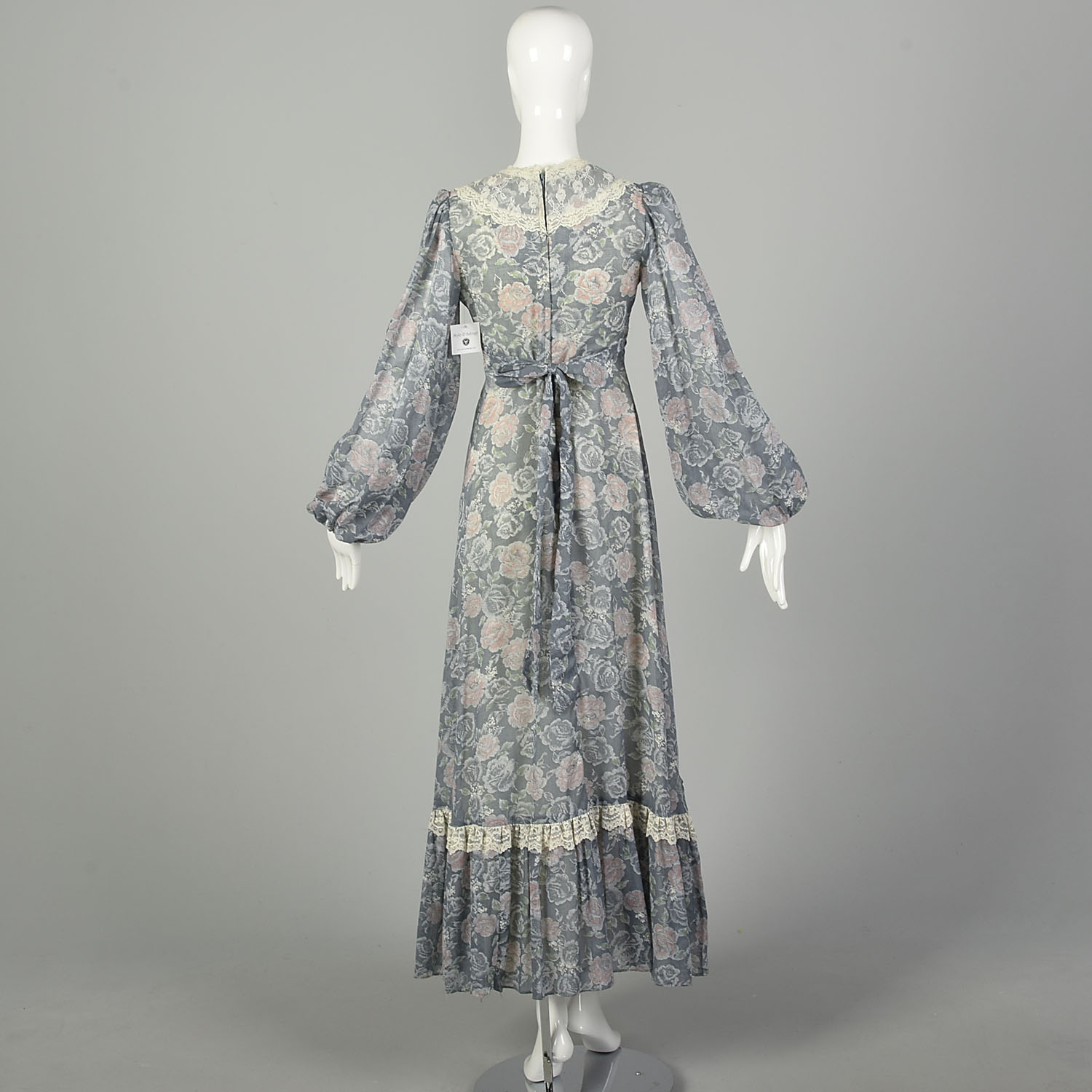 XS 1970s Gunne Sax Lace Up Corset Prairie Dress Floral Print Maxi