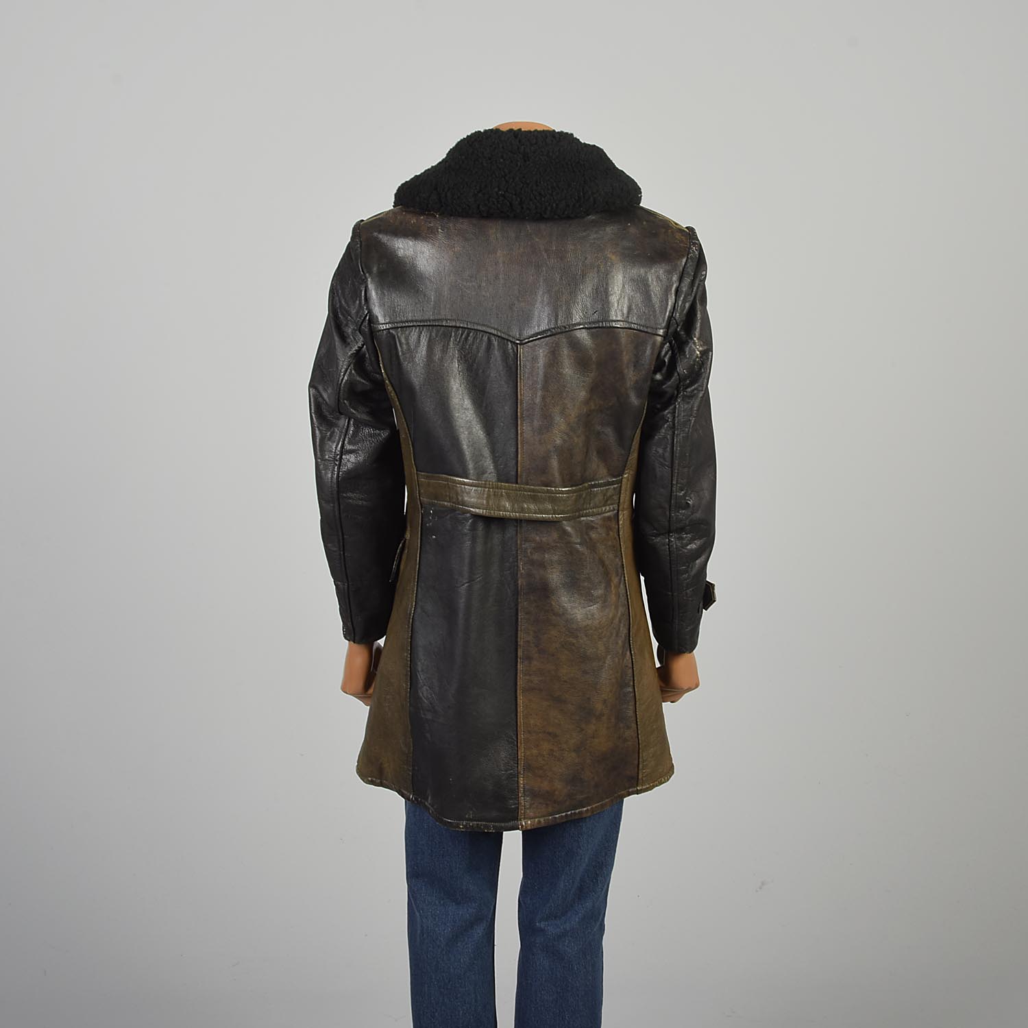 Medium 1940s Double Breasted Military Officers Coat Leather