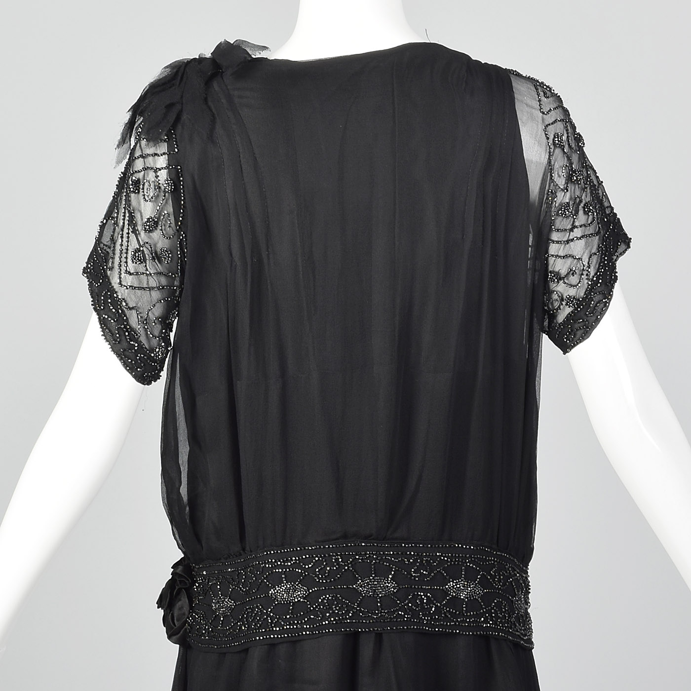 XXS 1920s Black Silk Chiffon Dress Steel Beads Drop Waist Art Deco Flapper  20s | eBay