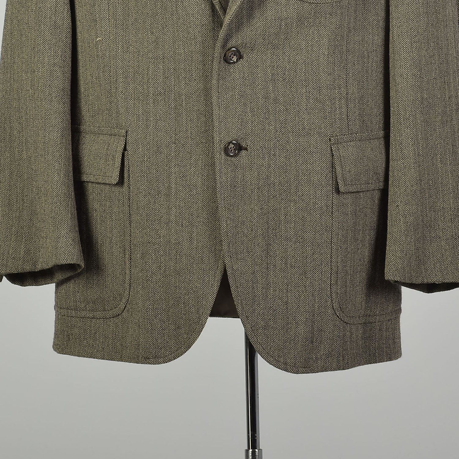 1990s Large Brown Herringbone Wool Tweed Blazer Jacket Ralph
