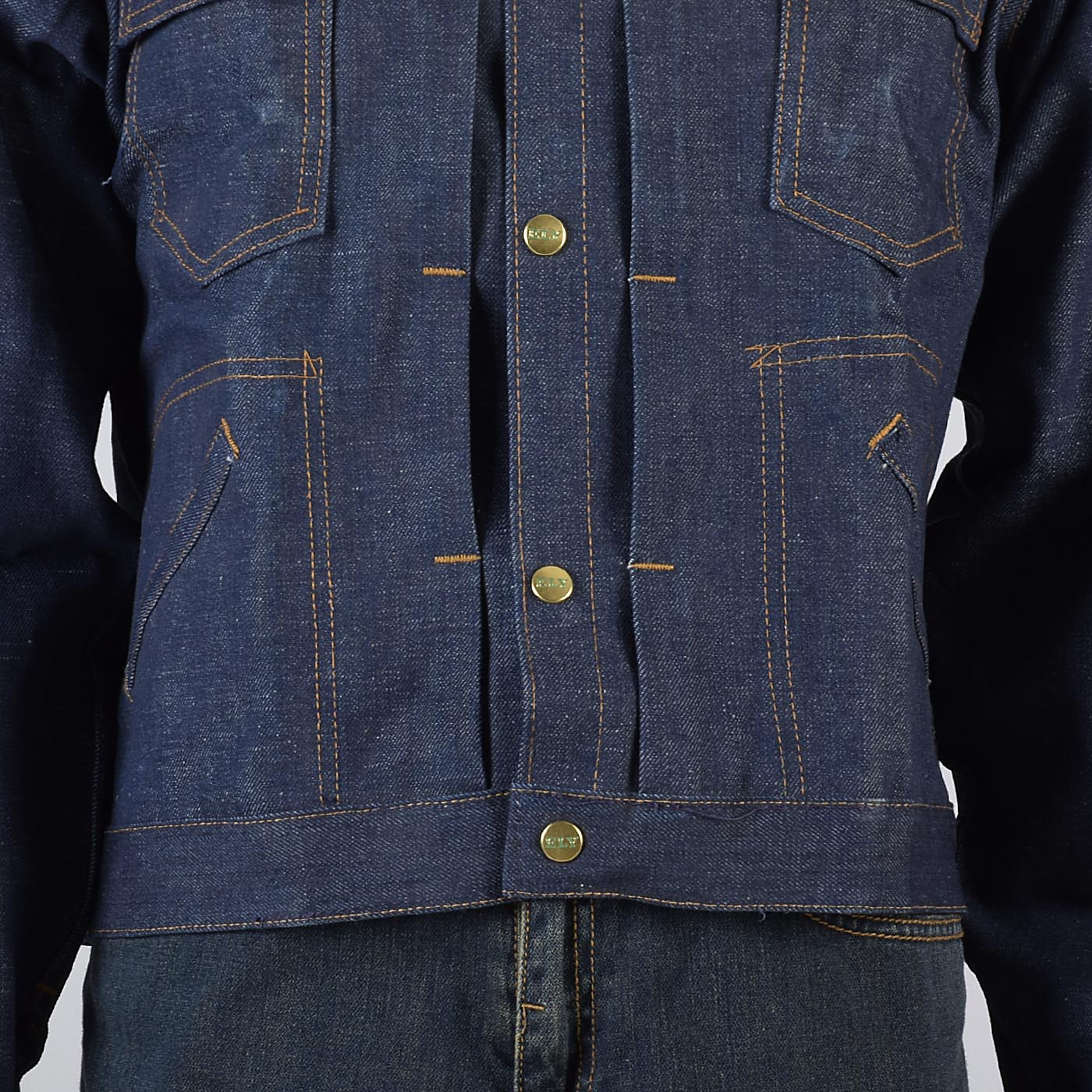 44 Mens NOS VTG 70s Selvedge Indigo Denim Jean Jacket Snap Front