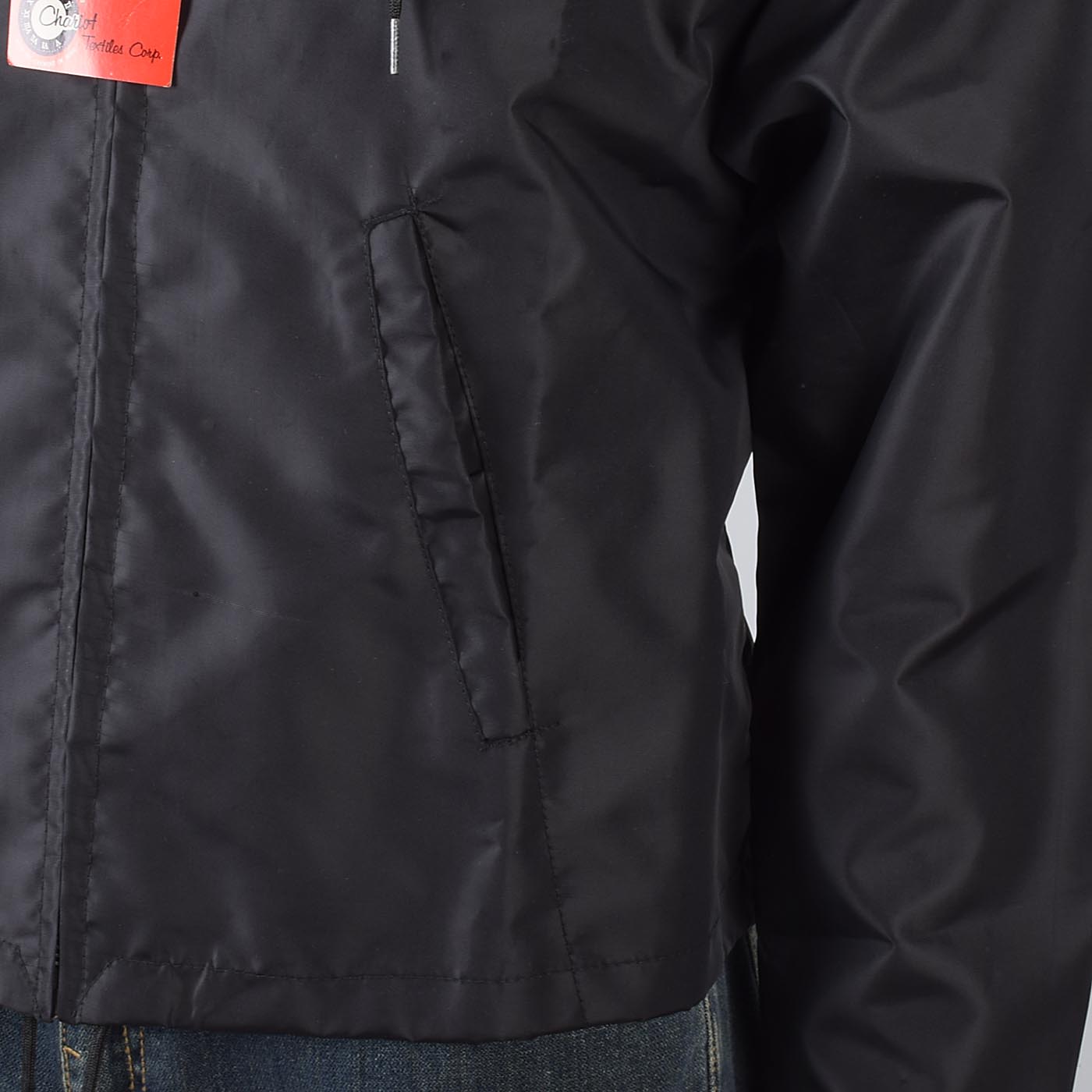 L 1960s Mens NOS Black Nylon Windbreaker Car Club Hotrod Jacket