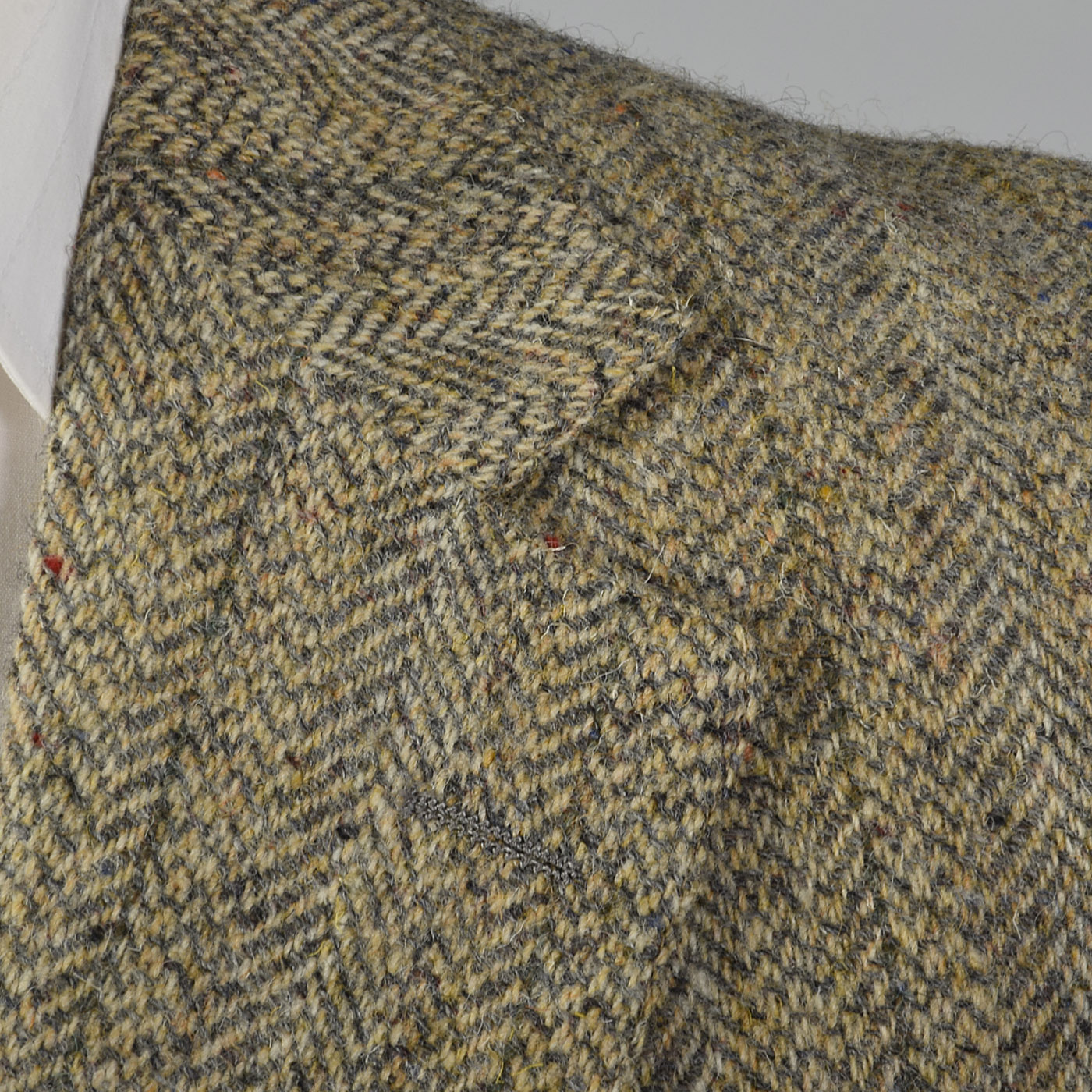 Large 41L 1970s Tan Tweed Suit Jacket Convertible Pocket Wide