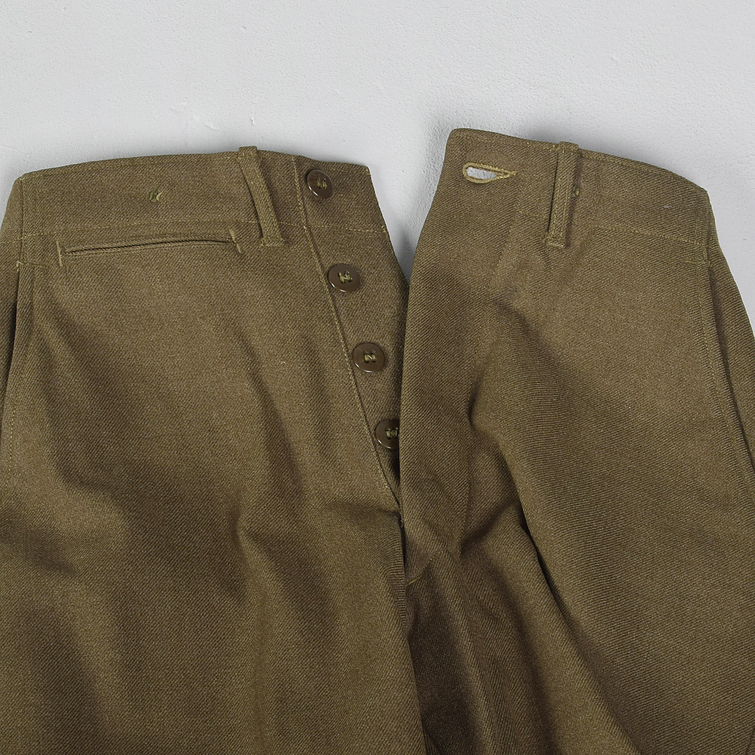 S 29x28 1940s Mens Pants Military Olive Green Button Fly