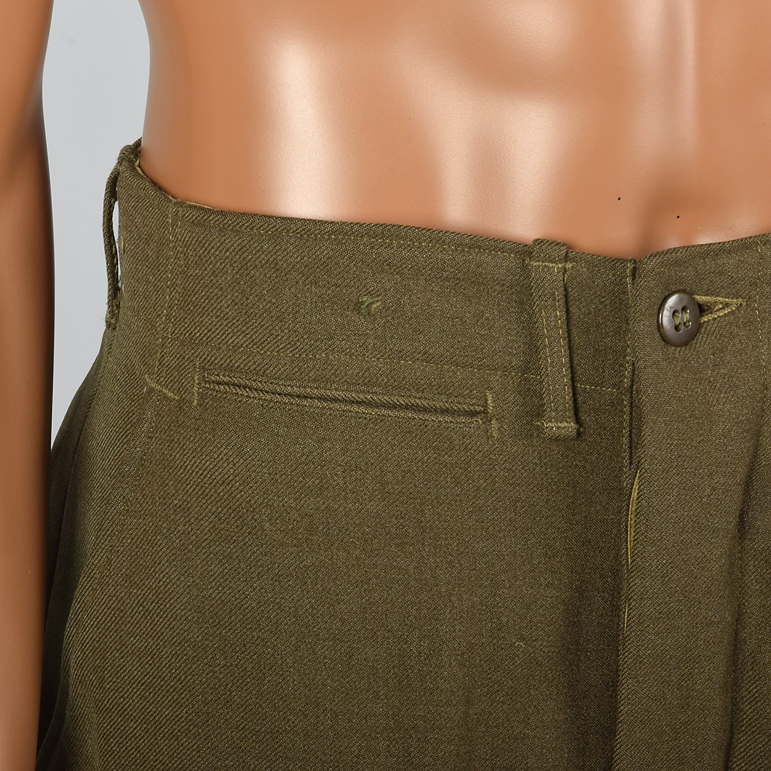 S 29x28 1940s Mens Pants Military Olive Green Button Fly