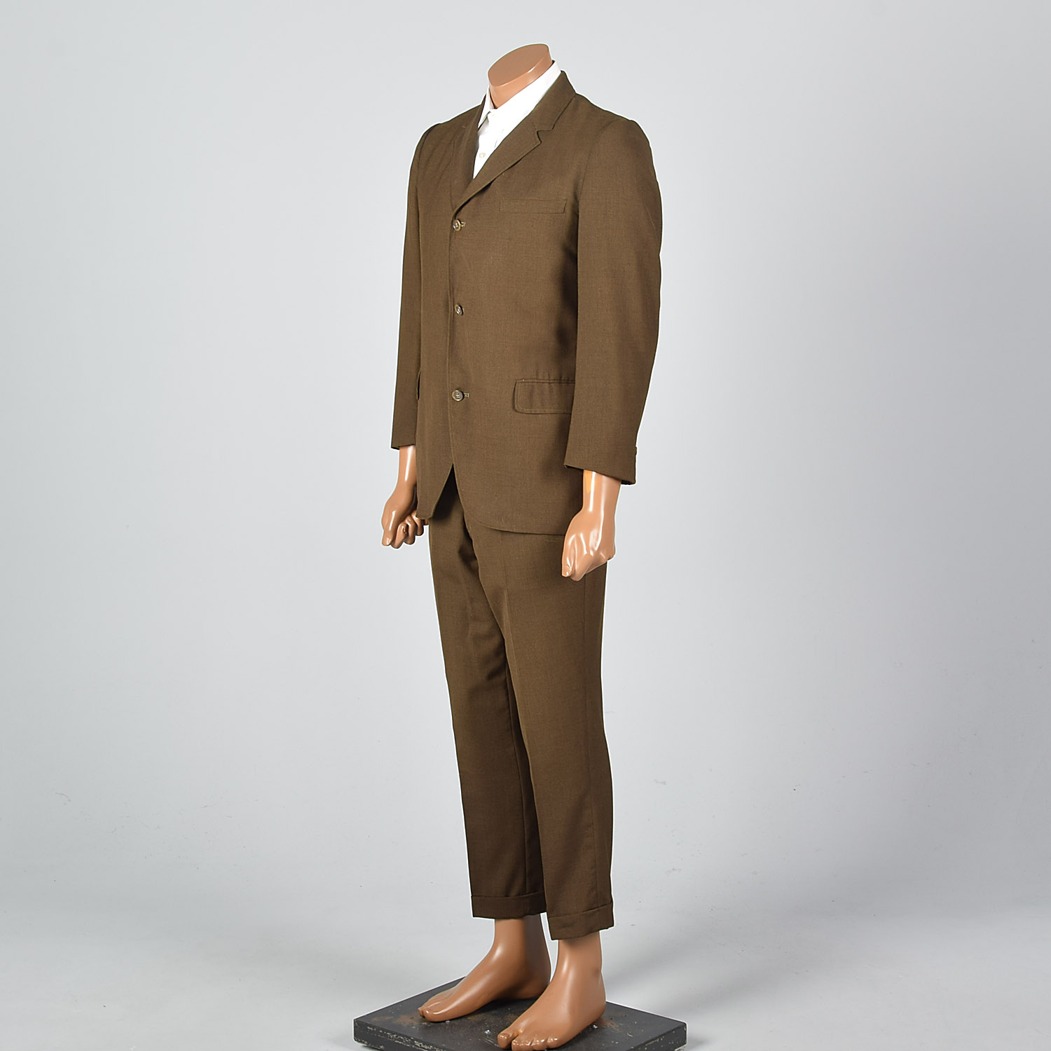 Medium 1960s Brown Suit 39S 3 Roll 2 Jacket Vintage Tapered Pants