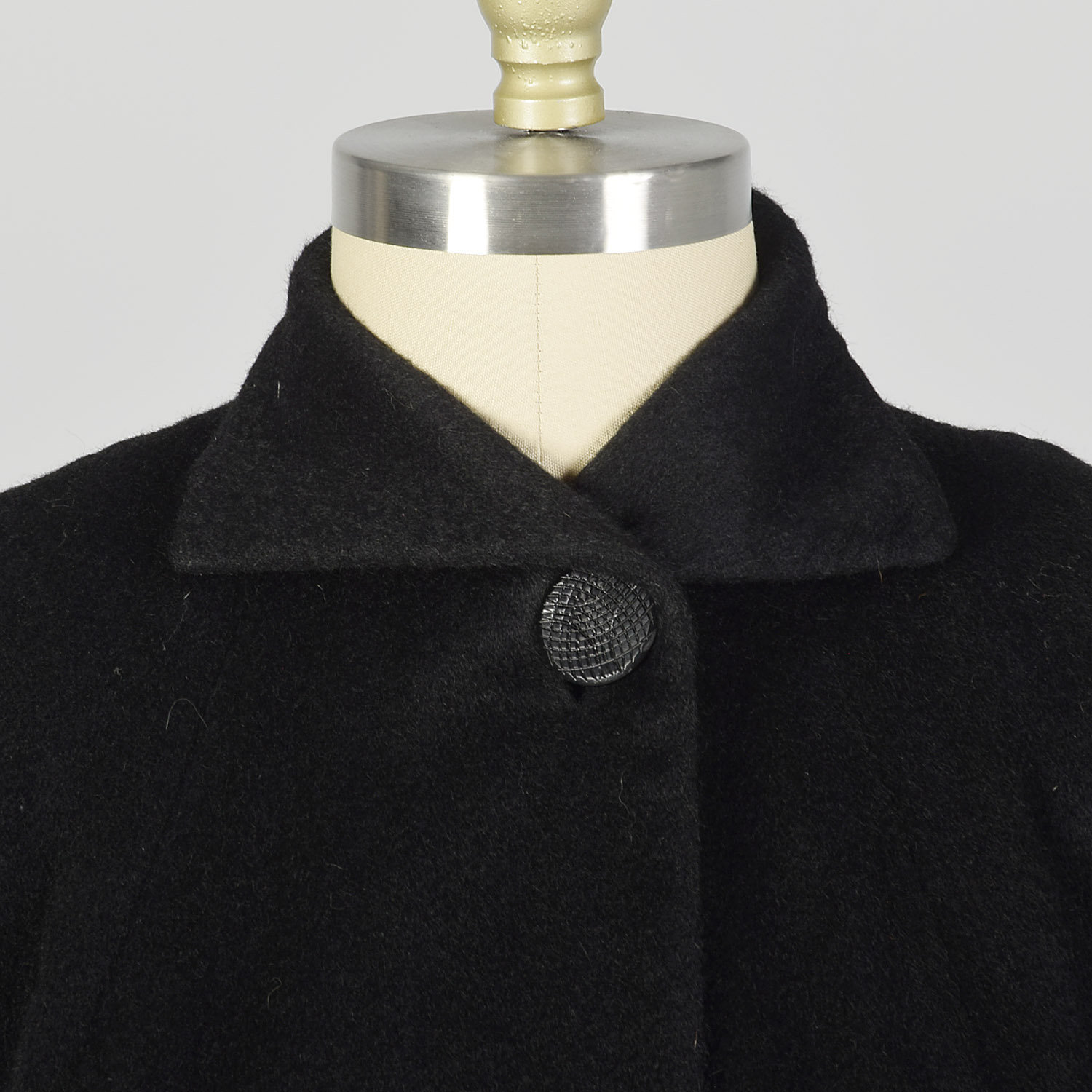 Large 1950s Princess Coat Black Wool Batwing Dolman Sleeve Winter