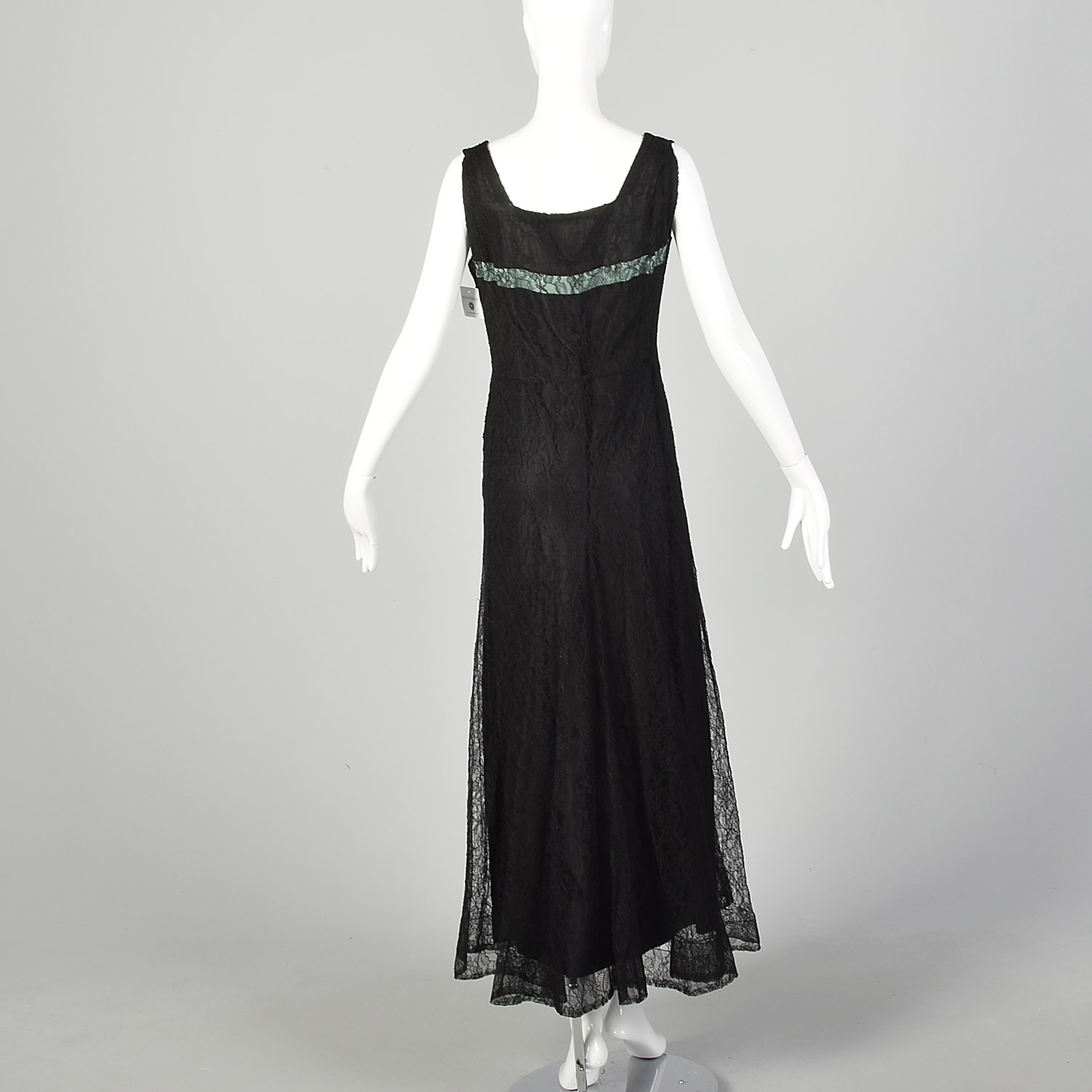 XL 1930s Black Dress Lace Maxi Sleeveless VTG 30s Gothic Formal Gown | eBay