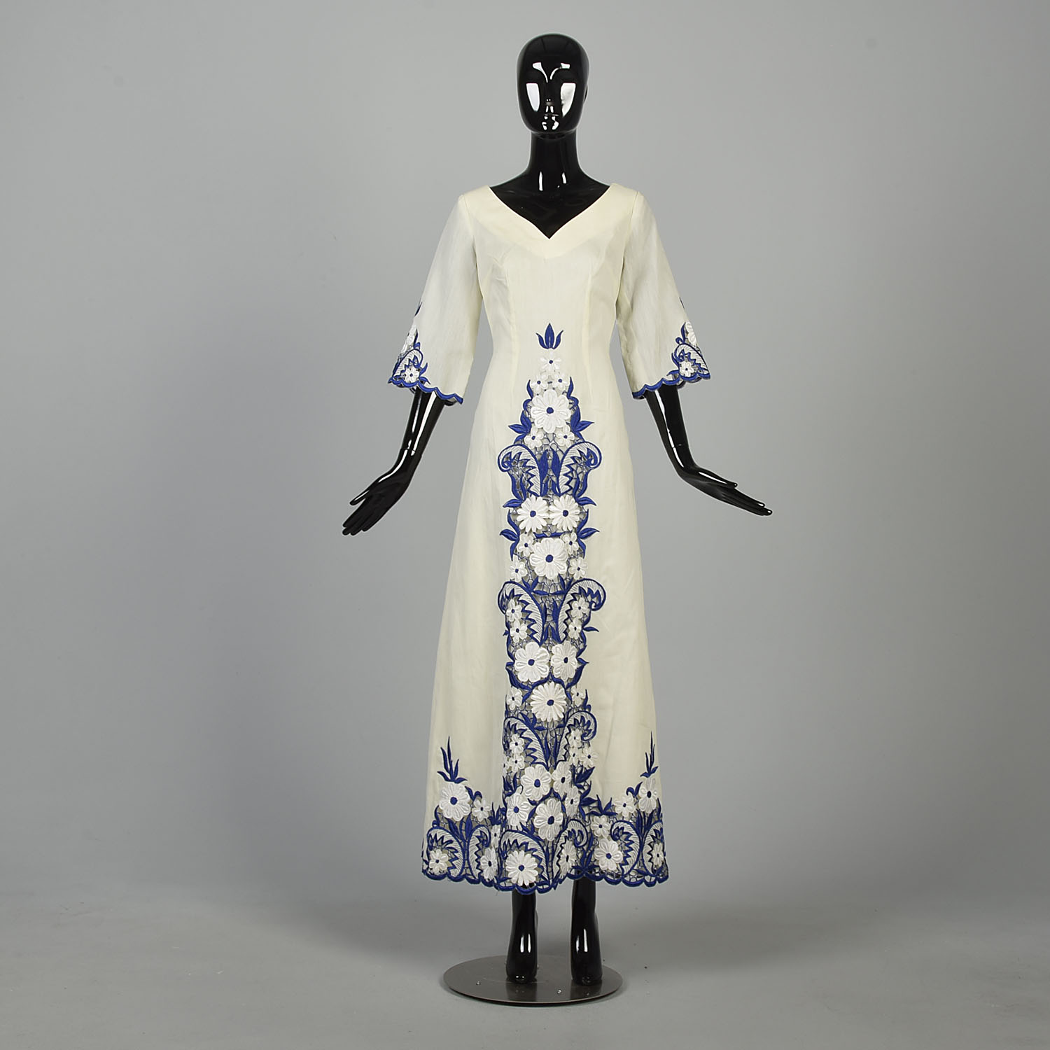 blue and cream maxi dress Everly Cream & Blue Floral Strapless Maxi Dress