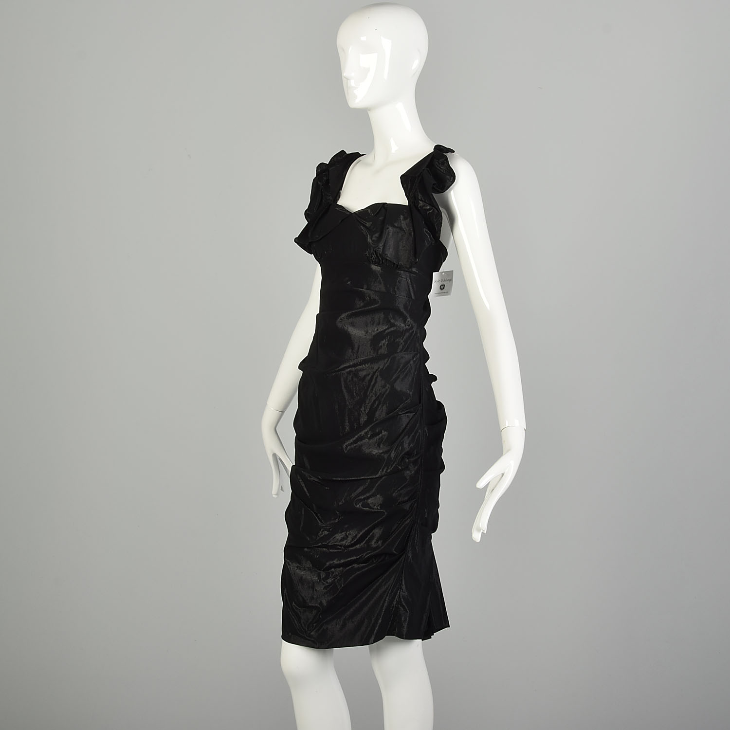 Small 2000s Nicole Miller Shiny Black Lam Cocktail Party Evening Dress  Vintage | eBay