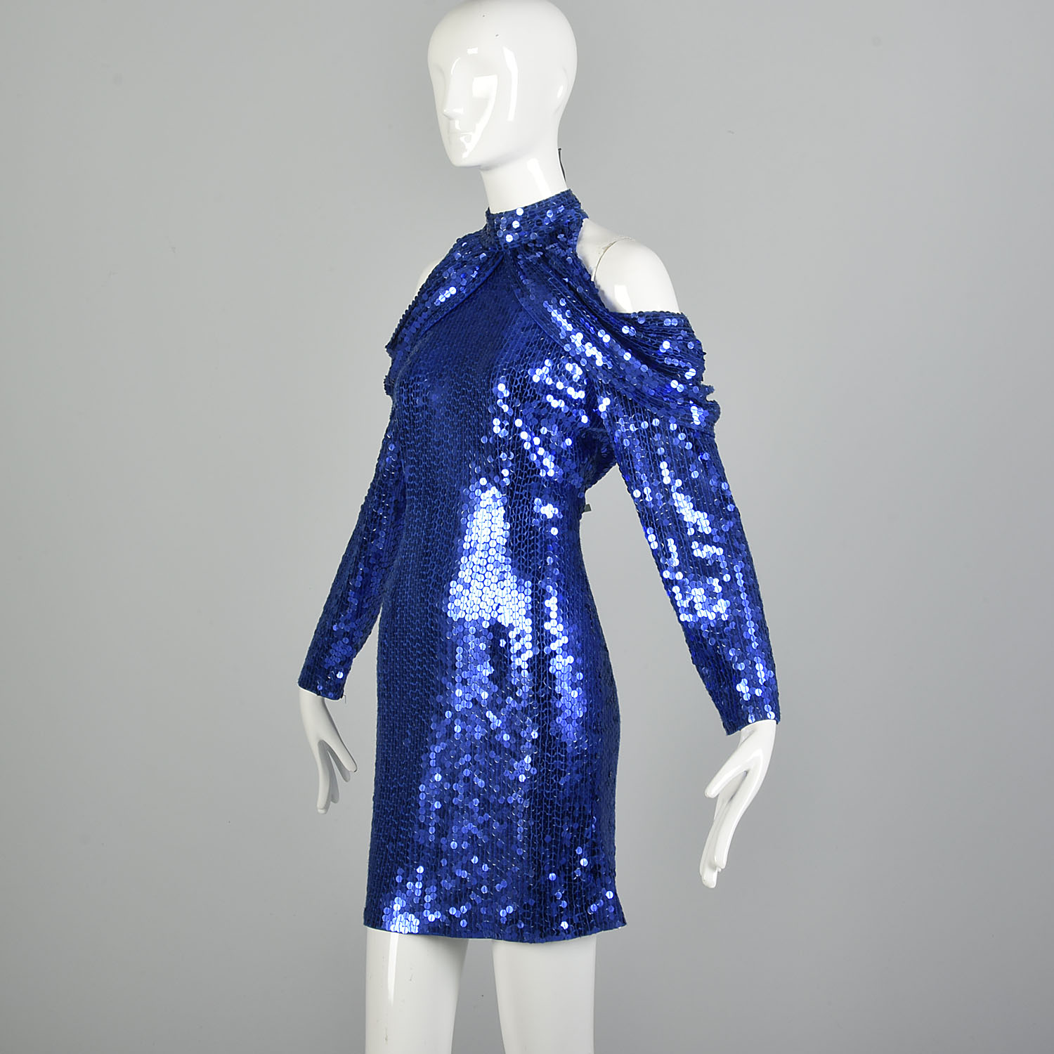 blue sequin long sleeve mini dress sequin dress short La Femme Long-Sleeve Short Sequin Party Dress Royal Blue  / 00
