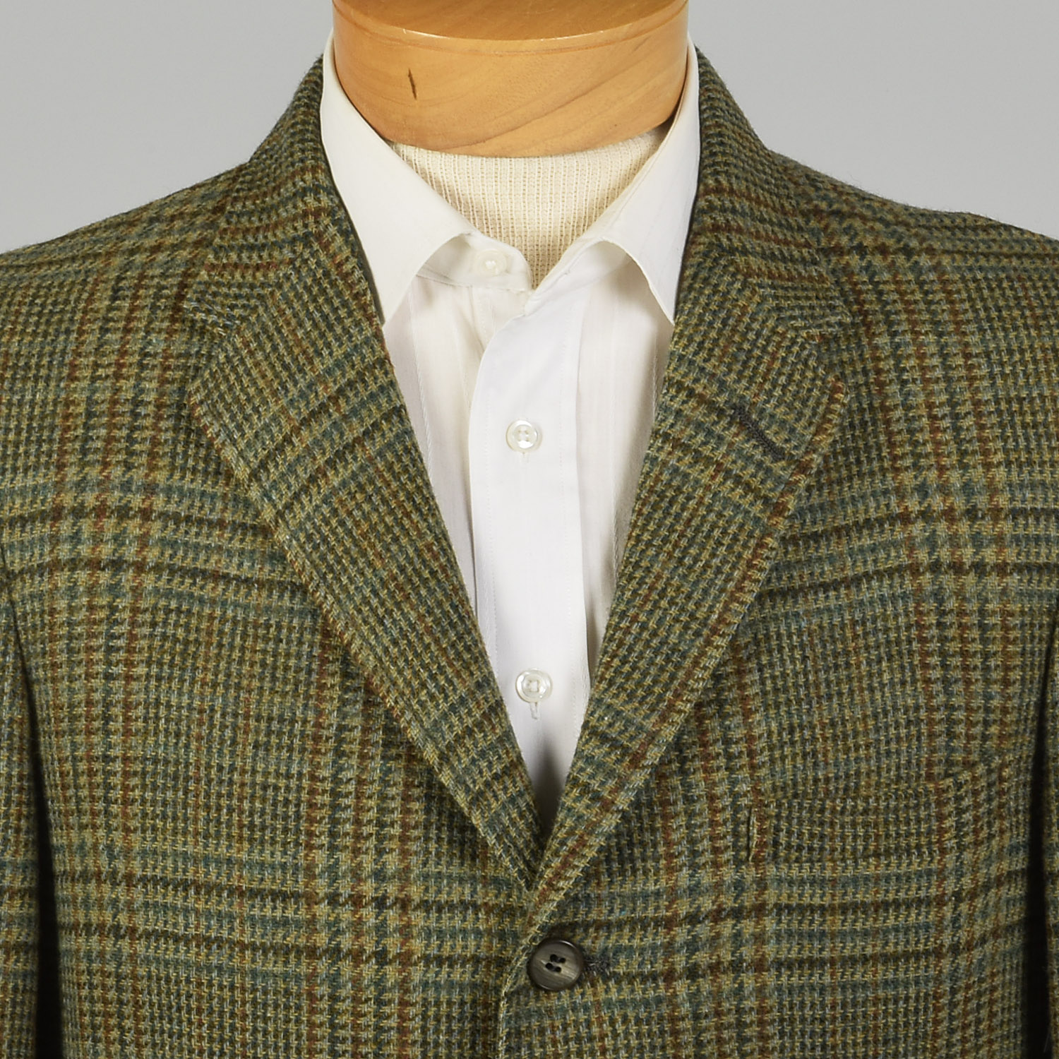 1960s Mens Wool Tweed Jacket Plaid Three Button Slim Lapel VTG 60s