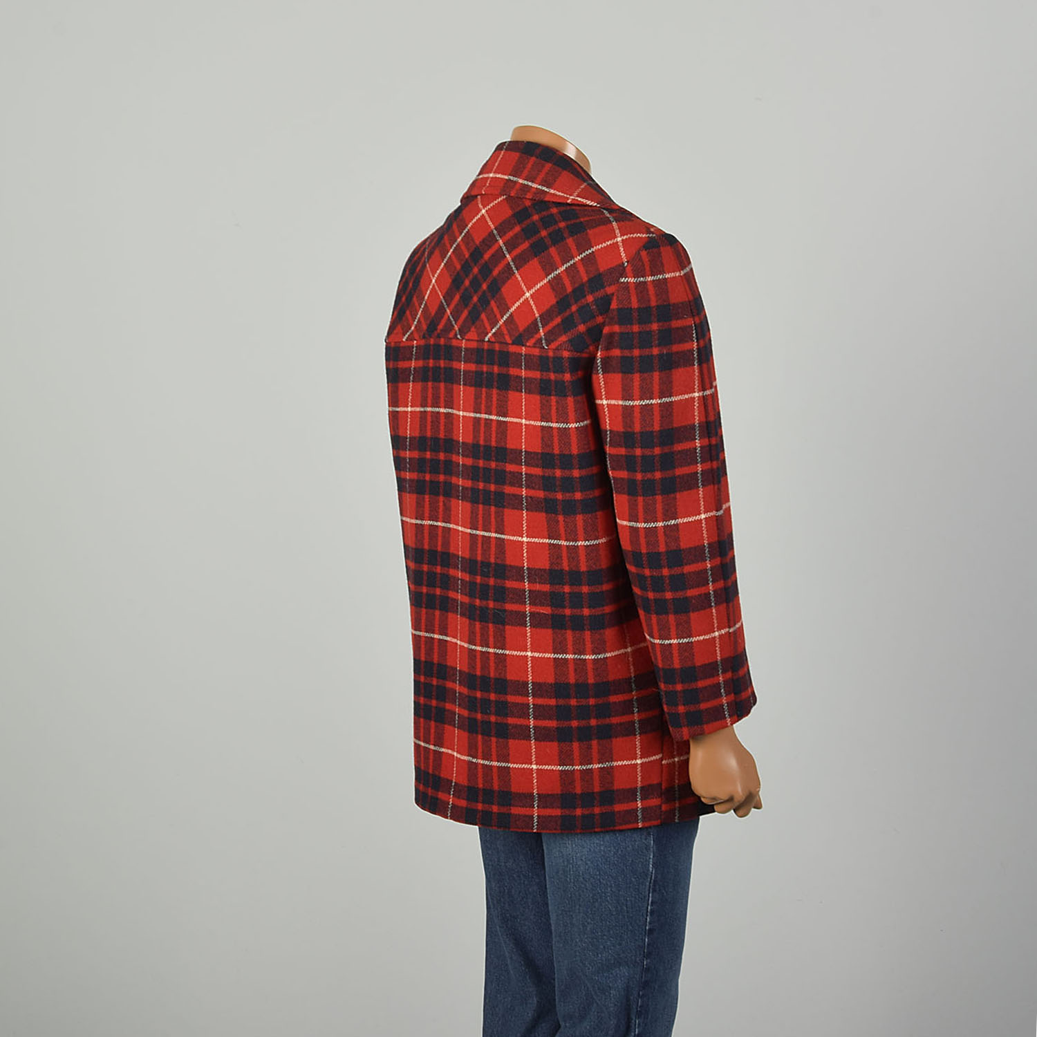 46L Large 1950s Red Plaid Coat Lumberjack Pendleton Wool Lined