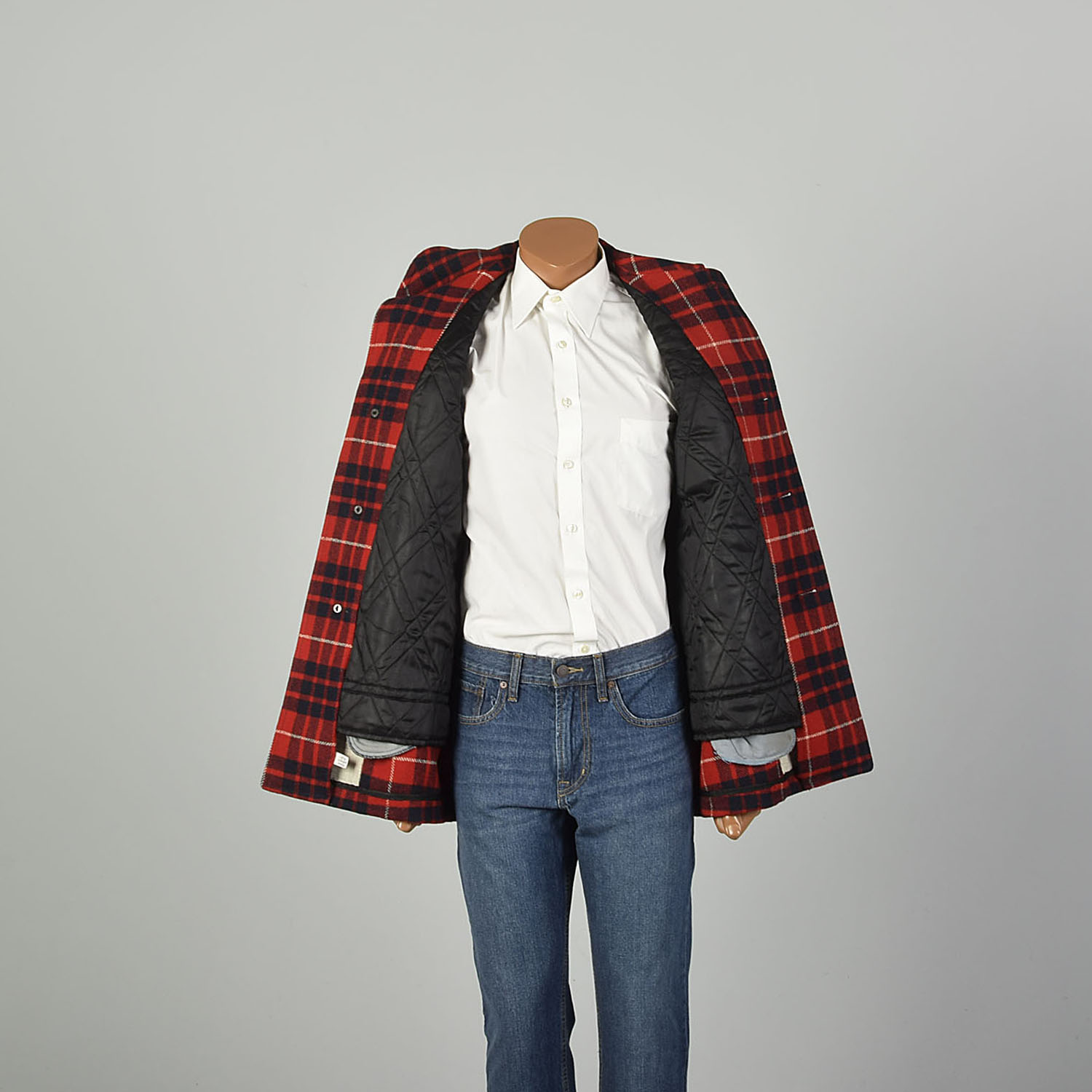 46L Large 1950s Red Plaid Coat Lumberjack Pendleton Wool Lined