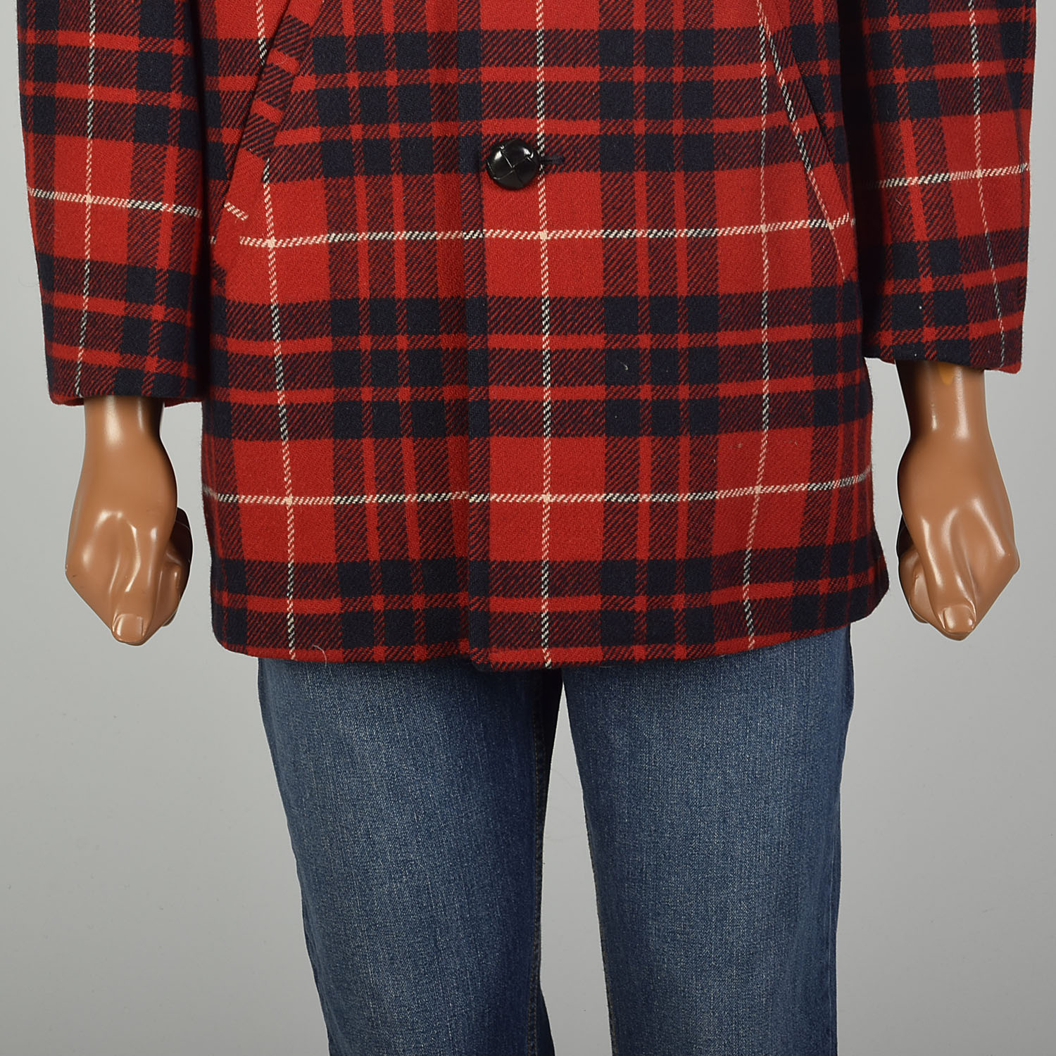 46L Large 1950s Red Plaid Coat Lumberjack Pendleton Wool Lined