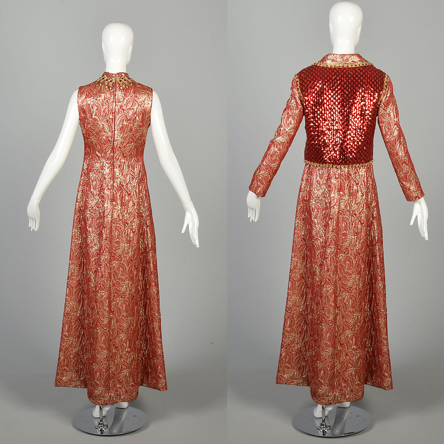 Medium 1970s Oscar de la Renta Designer Red Gold Brocade Formal Holiday  Dress | eBay