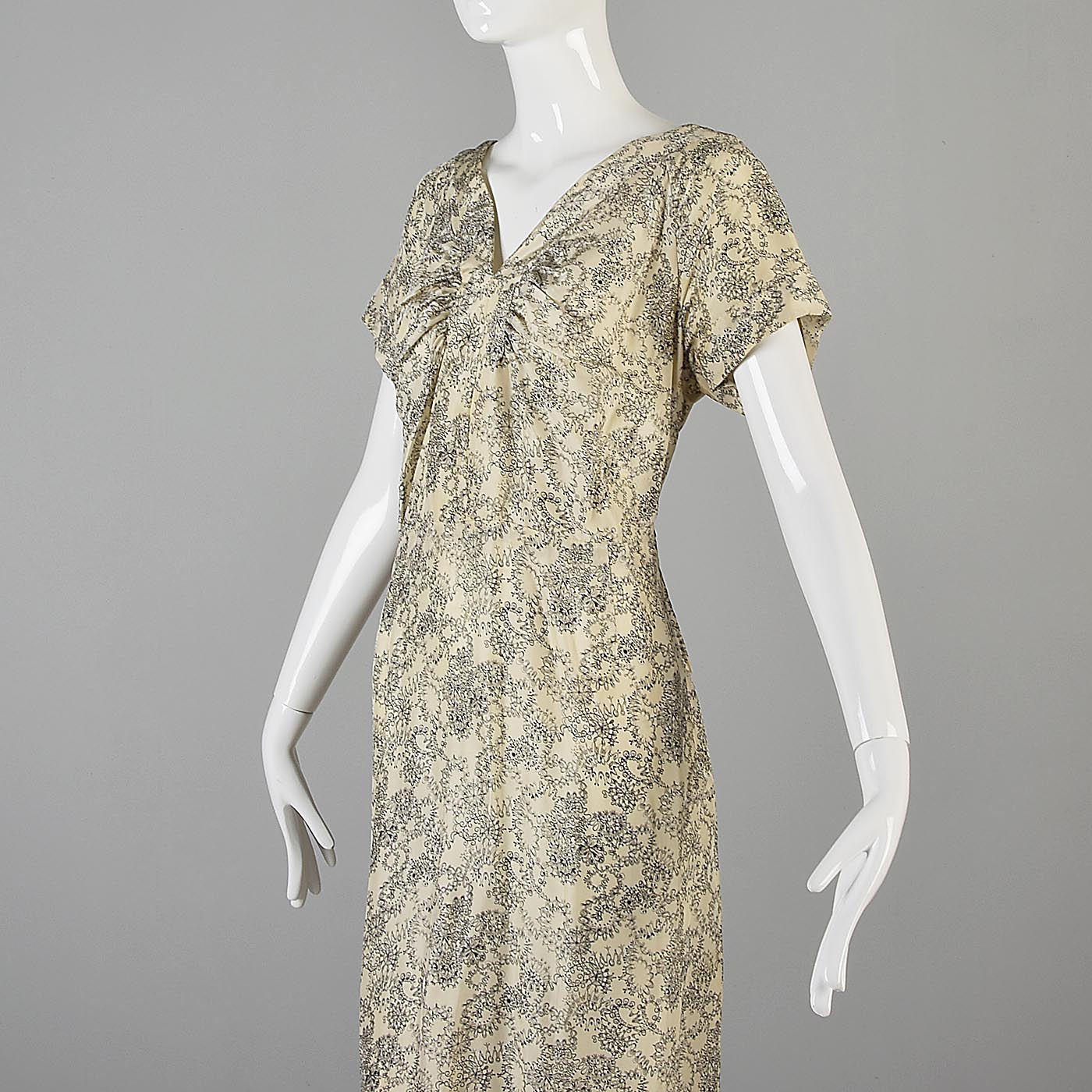 sachin and babi light blue dress L Vintage 1940s 40s Silk Day Dress Casual Short Sleeve Velvet Lacing Back