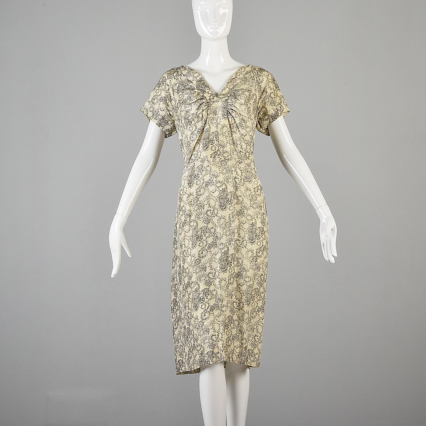 L Vintage 1940s 40s Silk Day Dress Casual Short Sleeve Velvet Lacing Back |  eBay