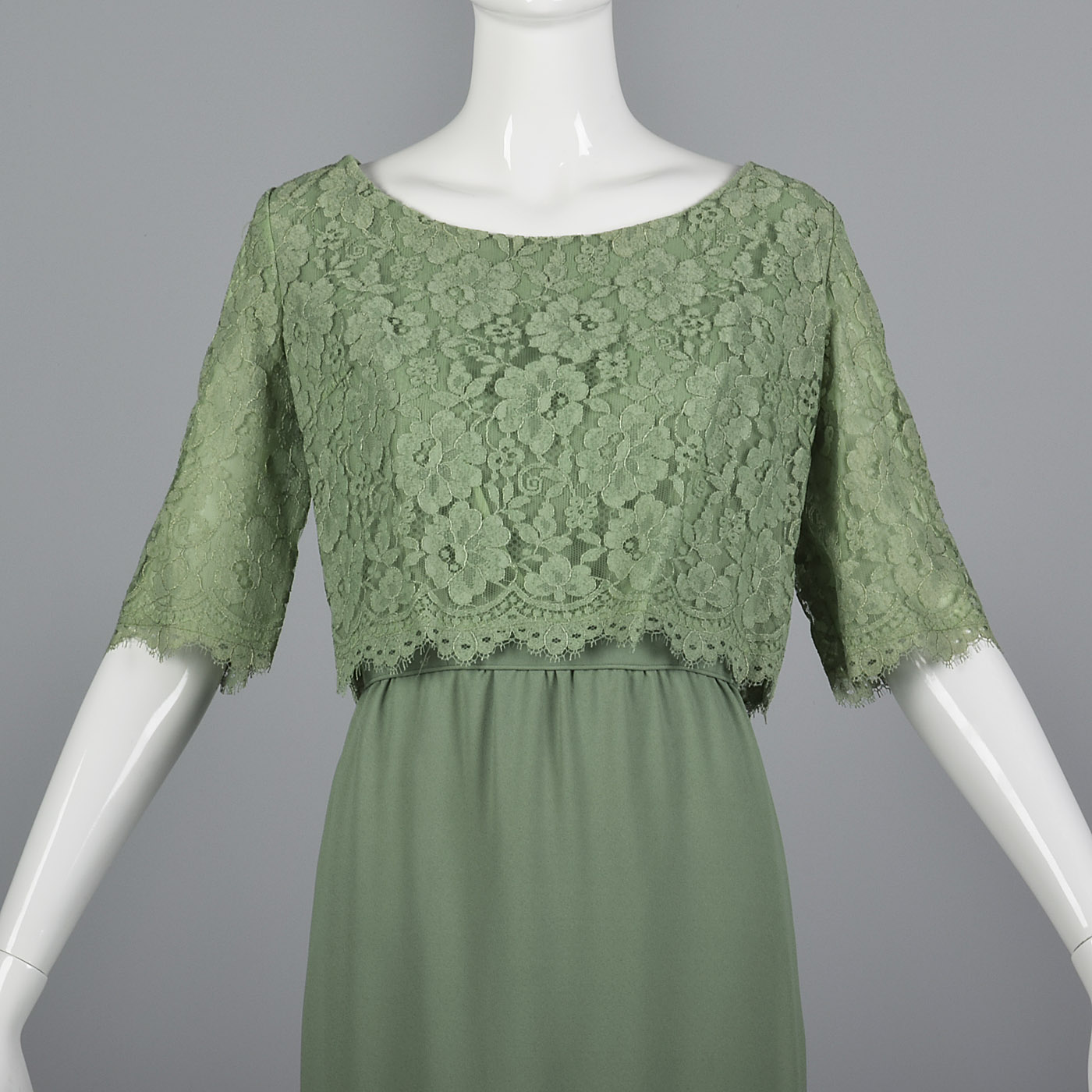 Medium Emma Domb 1960s Dress Green Cocktail Dress Lace Overlay Party Outfit Evening Wear Elbow Sleeves Summer Style Vintage 60s