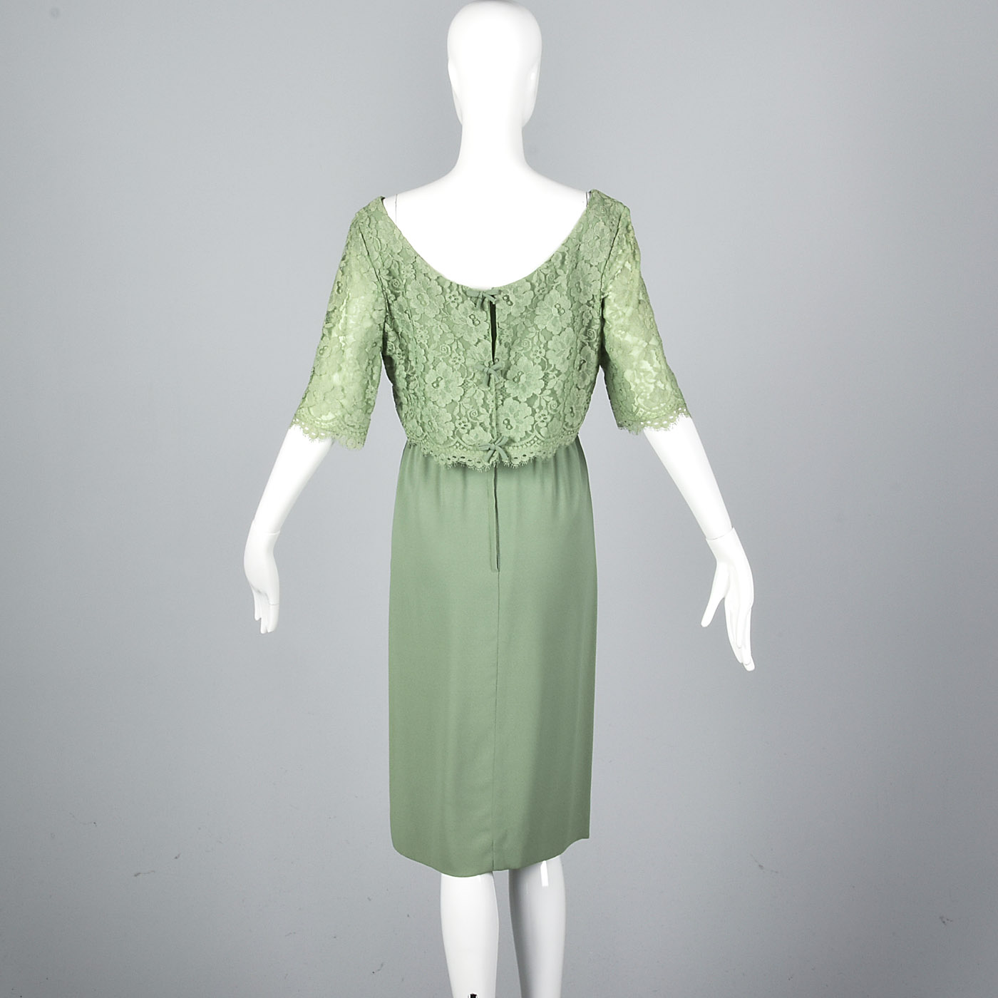 Medium Emma Domb 1960s Dress Green Cocktail Dress Lace Overlay Party Outfit Evening Wear Elbow Sleeves Summer Style Vintage 60s