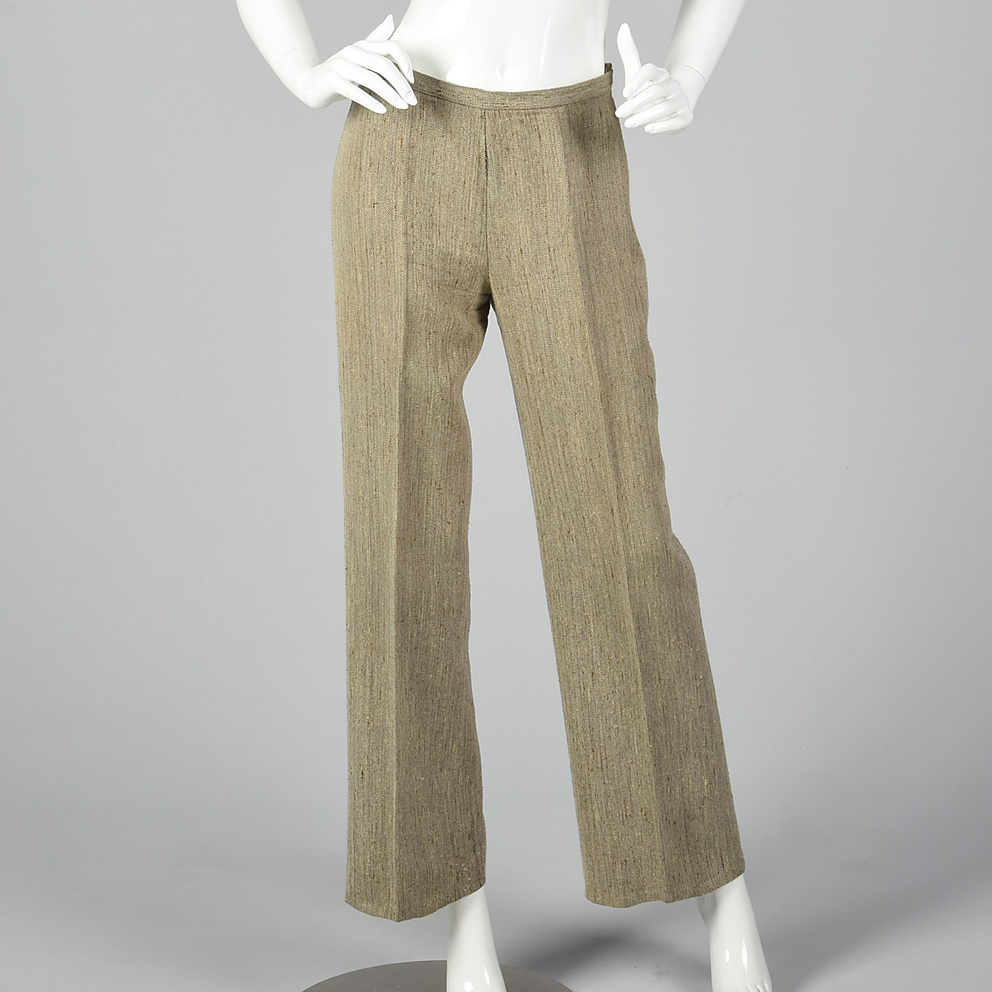 XXS 1990s Two Piece Pant Suit Max Mara VTG Wool Silk Tan Herringbone Lightweight | eBay