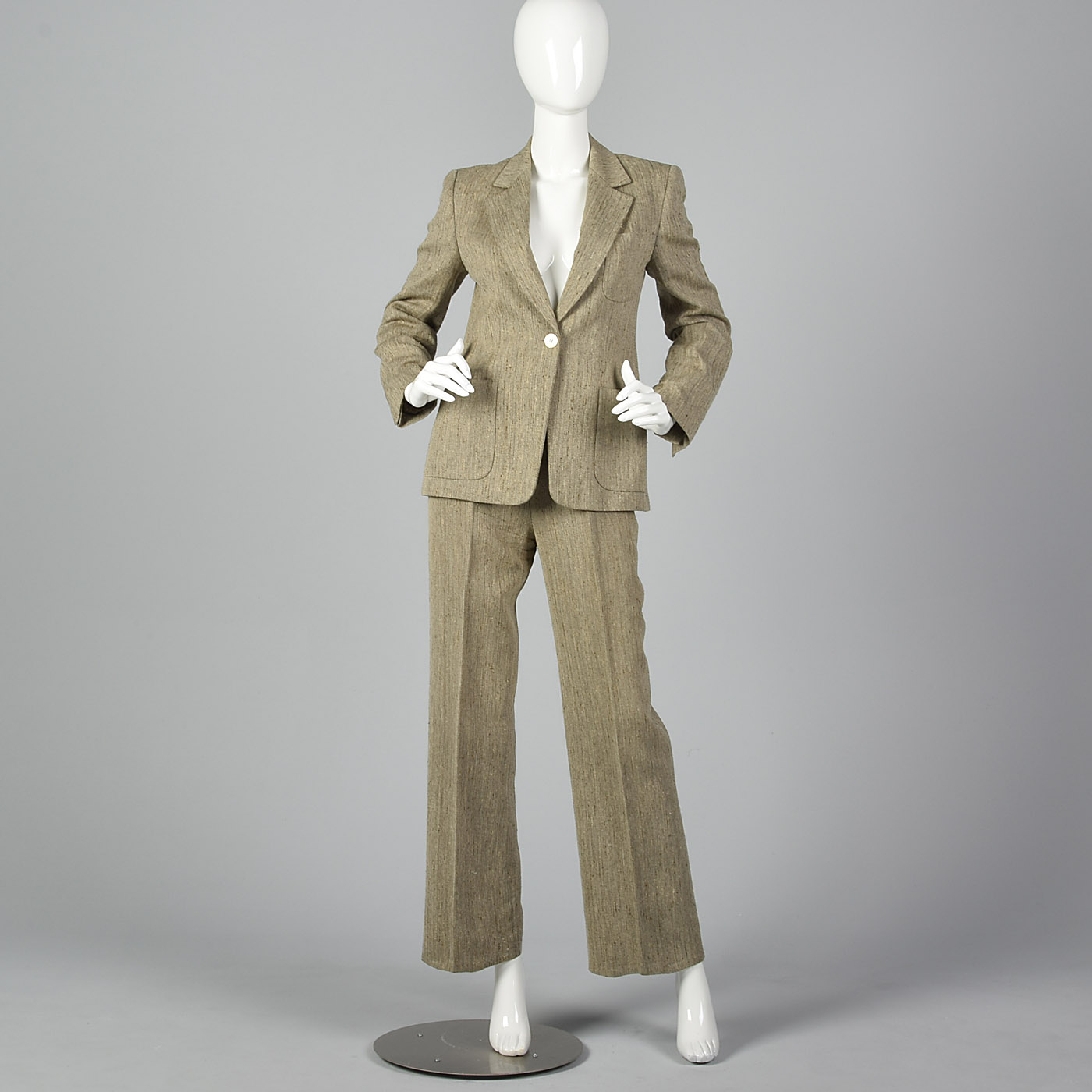 XXS 1990s Two Piece Pant Suit Max Mara VTG Wool Silk Tan Herringbone Lightweight | eBay