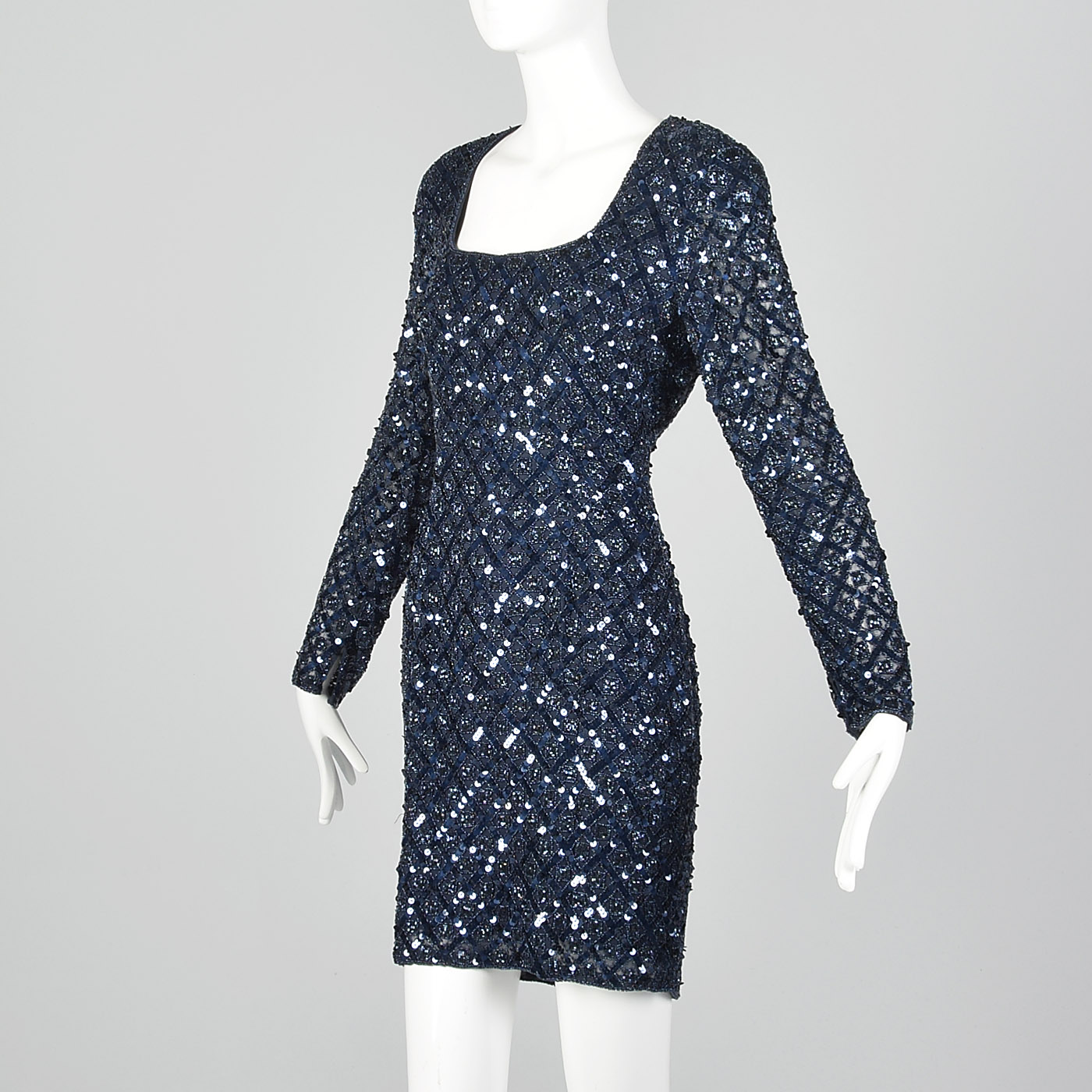 XS 1990s Oleg Cassini Black Tie Blue Beaded Sequin VTG Cocktail Short Dress | eBay