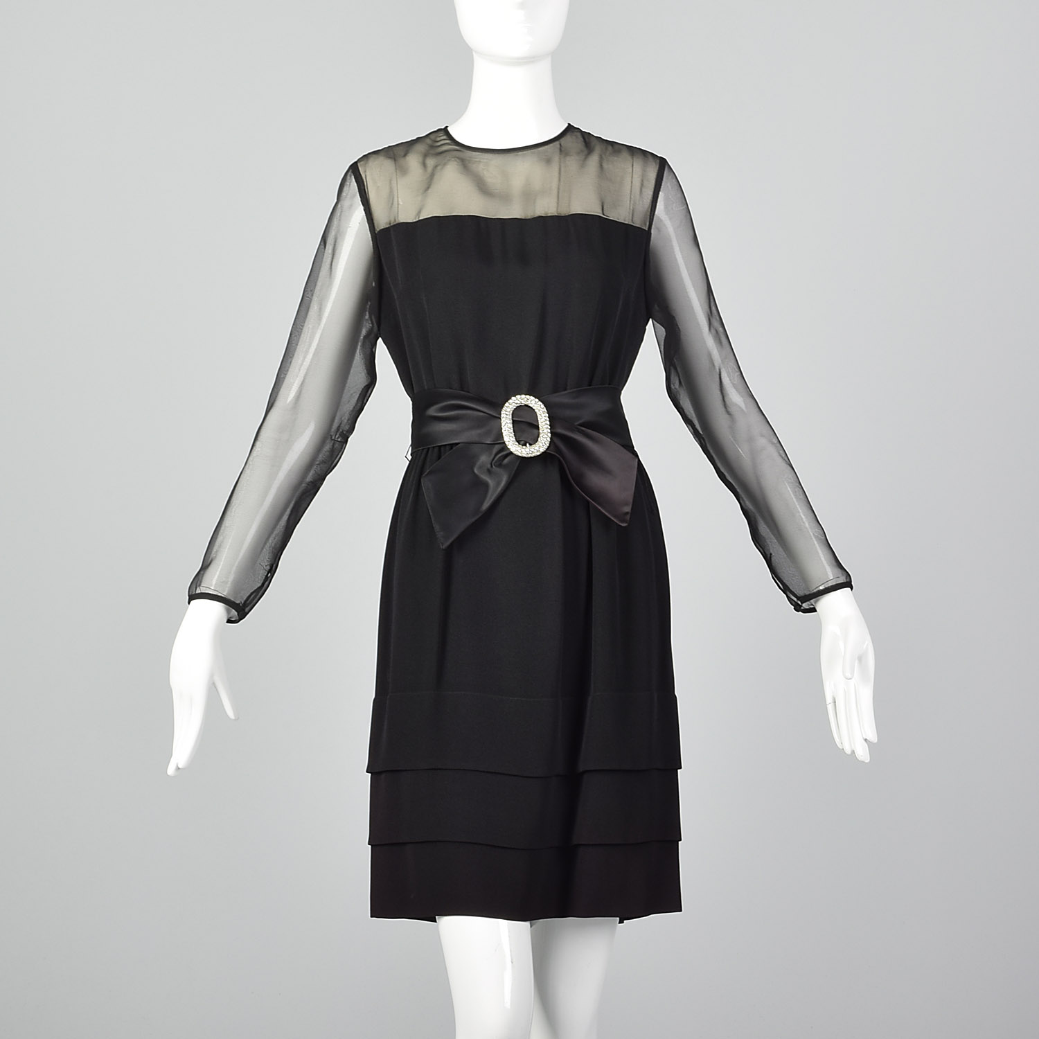XS 1950s Black Illusion Bodice Party Dress Sheer Satin Sash VTG Rhinestone Belt | eBay XS 1950s Black Illusion Bodice Party Dress Sheer Satin Sash VTG Rhinestone Belt | eBay