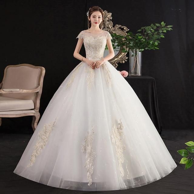 Beautiful New O Neck Short Sleeve Wedding Dress