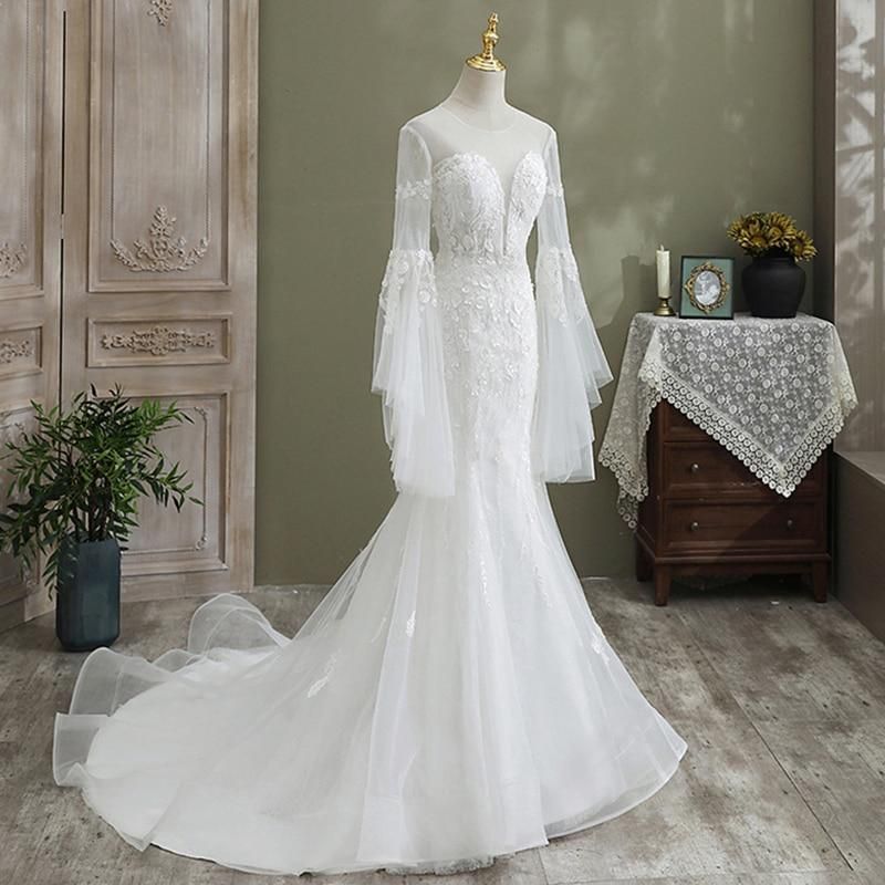 Sexy Long Flare Sleeves Mermaid Wedding Gown - Picture 11 of 11