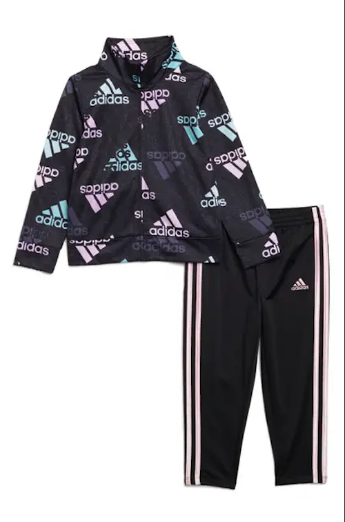 adidas Girls Kids’ Tricot Jacket & Pants Set (3T/4T/4), BLACK/ PURPLE)