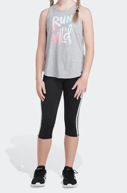 adidas Heather Curved Hem Tank Top Big Girls Kids', Grey, Size L - Picture 12 of 16
