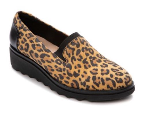 clarks leopard loafers