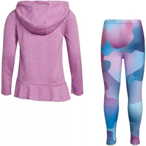 adidas Girls Curved Front Hooded Mélange Shirt Top & Tight Set - Picture 3 of 5