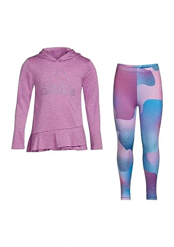 adidas Girls Curved Front Hooded Mélange Shirt Top & Tight Set - Picture 2 of 5