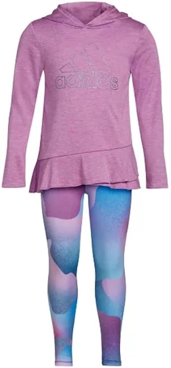 adidas Girls Curved Front Hooded Mélange Shirt Top & Tight Set - Picture 4 of 5