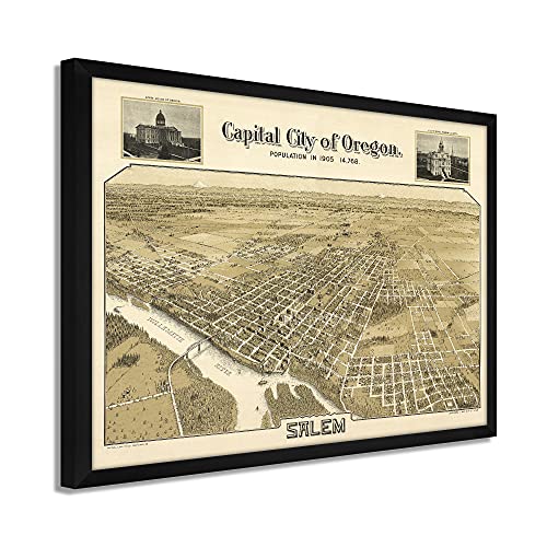 1905 Salem Oregon Map - Framed Vintage Salem City State of Oregon Map Wall Art - Picture 9 of 56