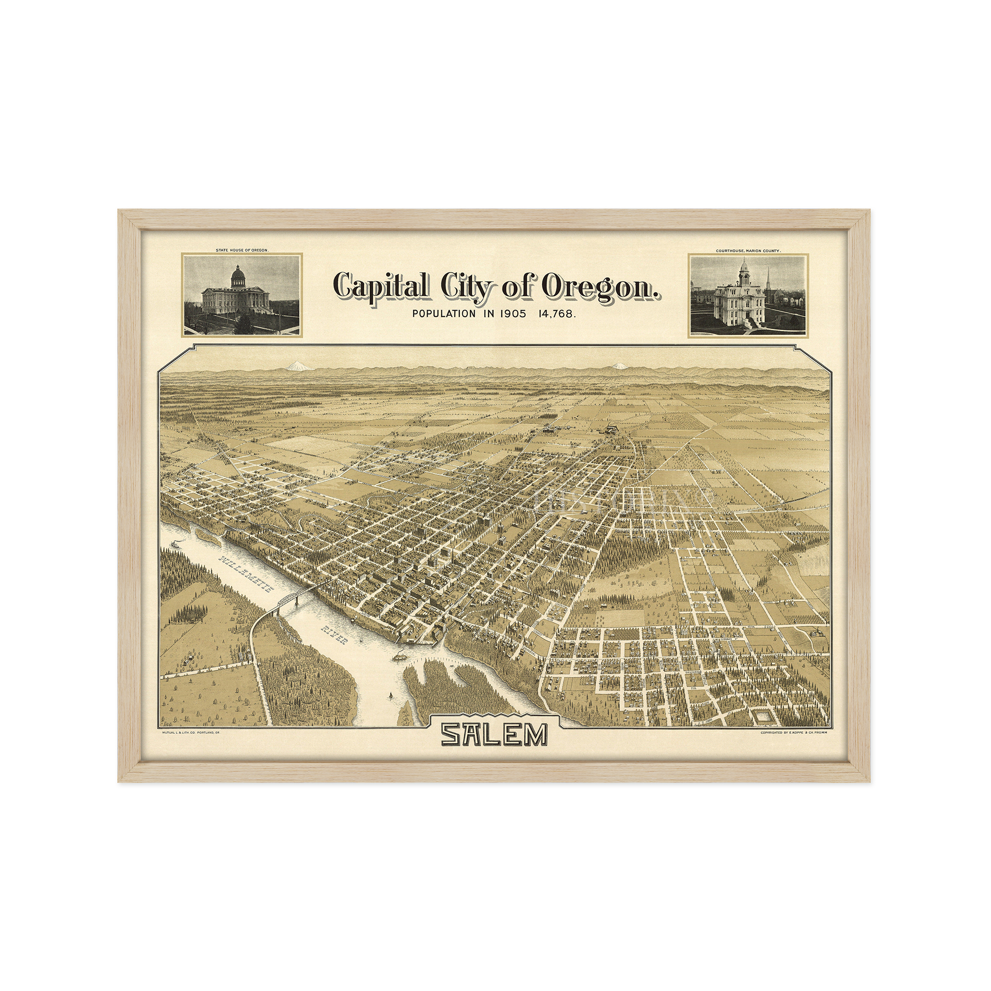 1905 Salem Oregon Map - Framed Vintage Salem City State of Oregon Map Wall Art - Picture 51 of 56