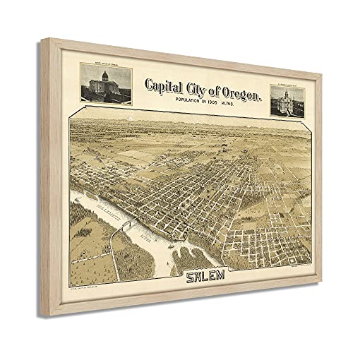 1905 Salem Oregon Map - Framed Vintage Salem City State of Oregon Map Wall Art - Picture 45 of 56