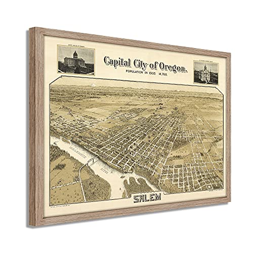 1905 Salem Oregon Map - Framed Vintage Salem City State of Oregon Map Wall Art - Picture 21 of 56