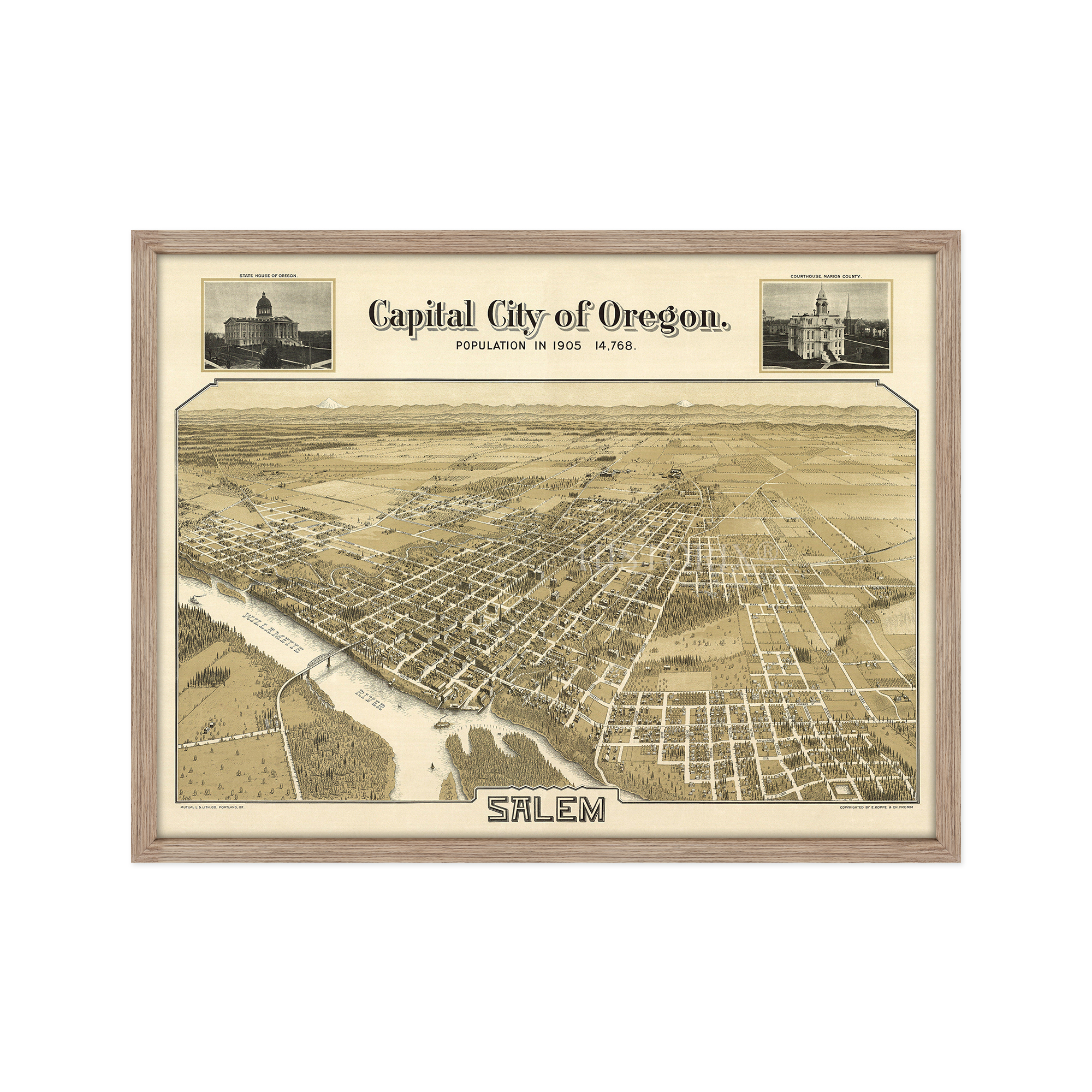1905 Salem Oregon Map - Framed Vintage Salem City State of Oregon Map Wall Art - Picture 27 of 56