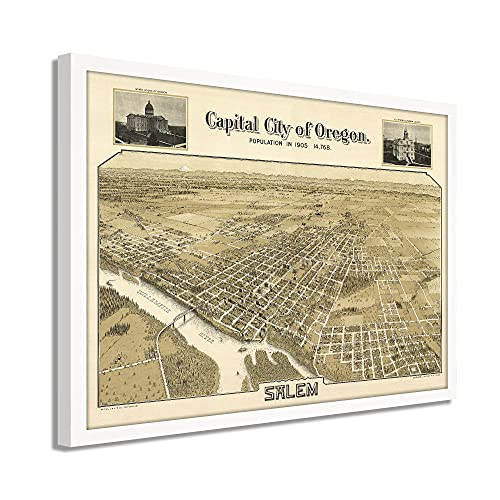1905 Salem Oregon Map - Framed Vintage Salem City State of Oregon Map Wall Art - Picture 33 of 56