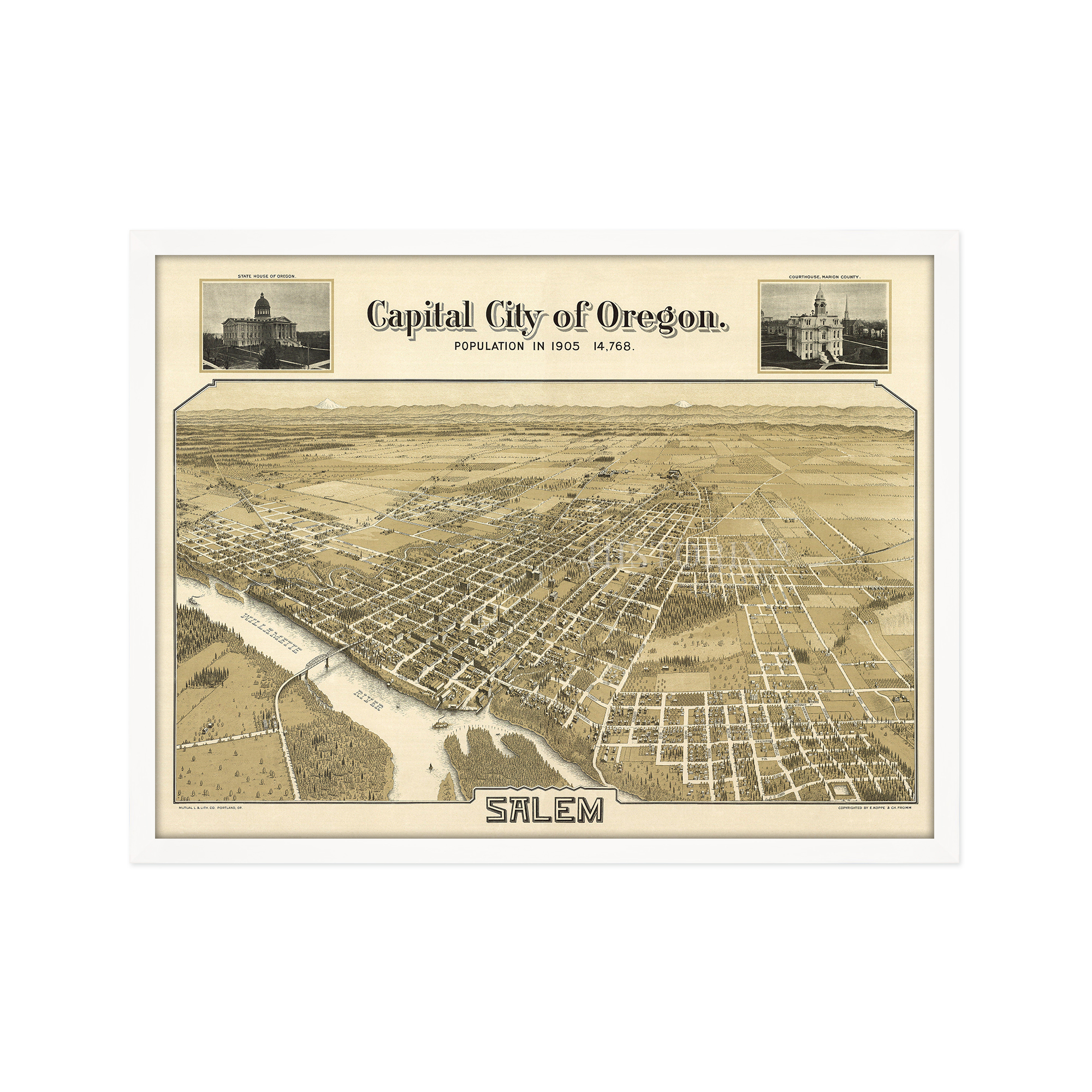 1905 Salem Oregon Map - Framed Vintage Salem City State of Oregon Map Wall Art - Picture 39 of 56